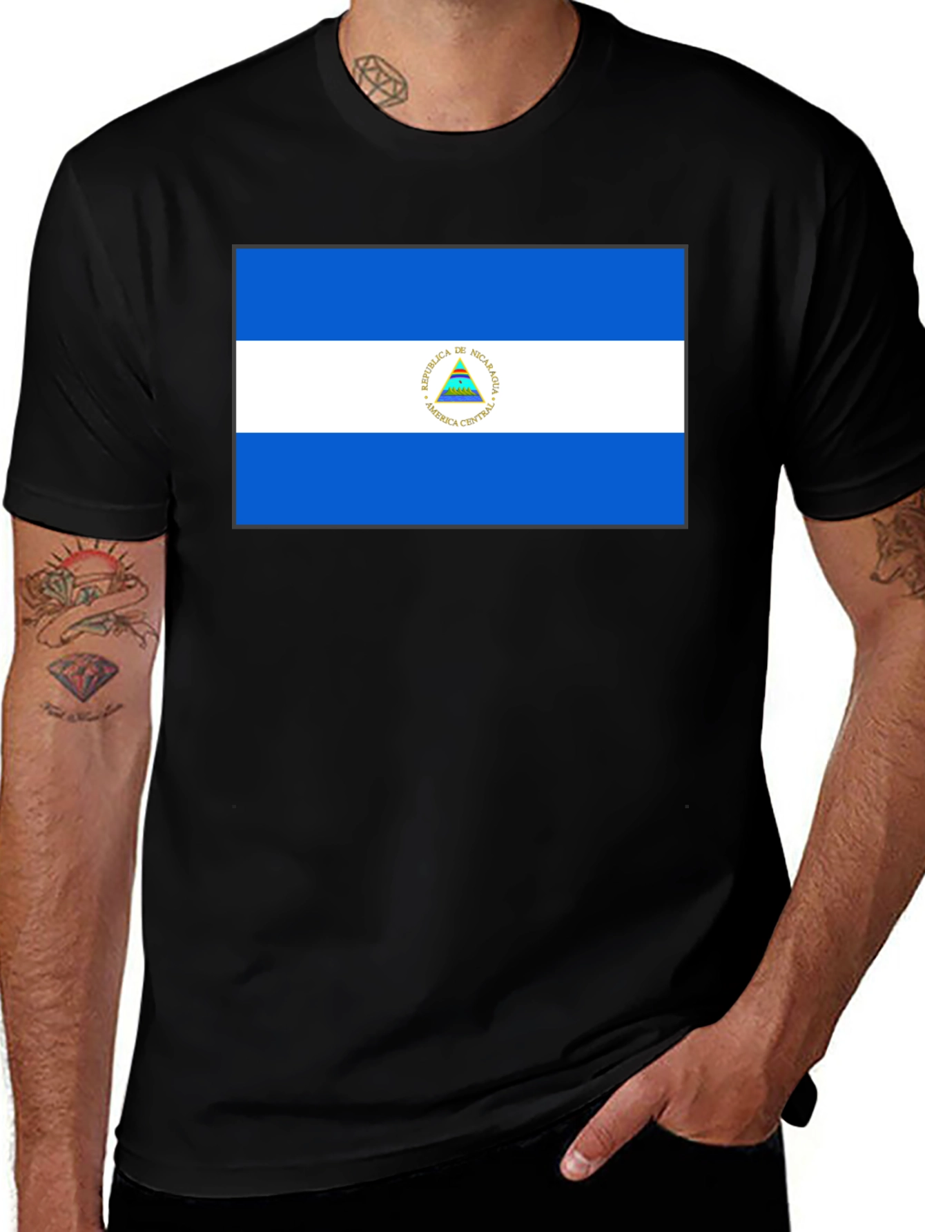Nicaragua Flag Graphic Black T-Shirt
