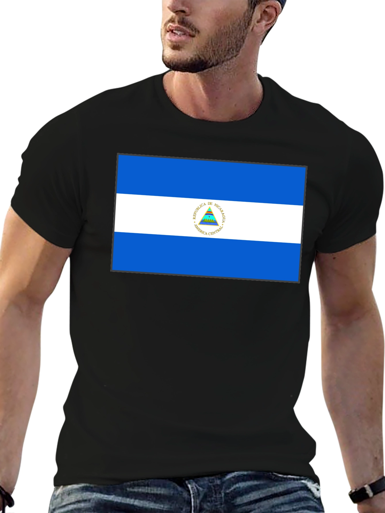 Nicaragua Flag Graphic Black T-Shirt