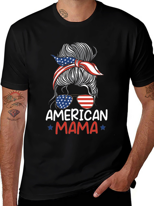 American Mama Messy Bun Patriotic T-Shirt