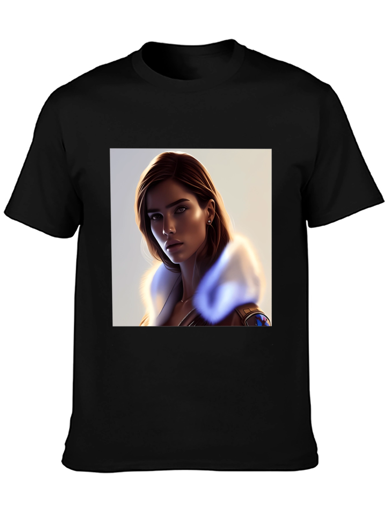 Stylish Black T-Shirt with Woman Portrait
