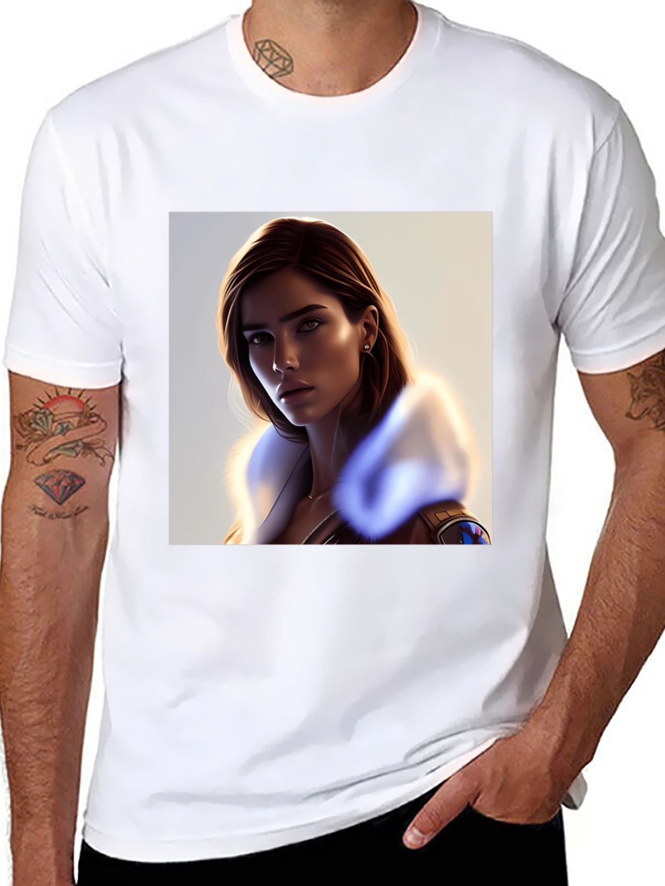 Stylish Black T-Shirt with Woman Portrait