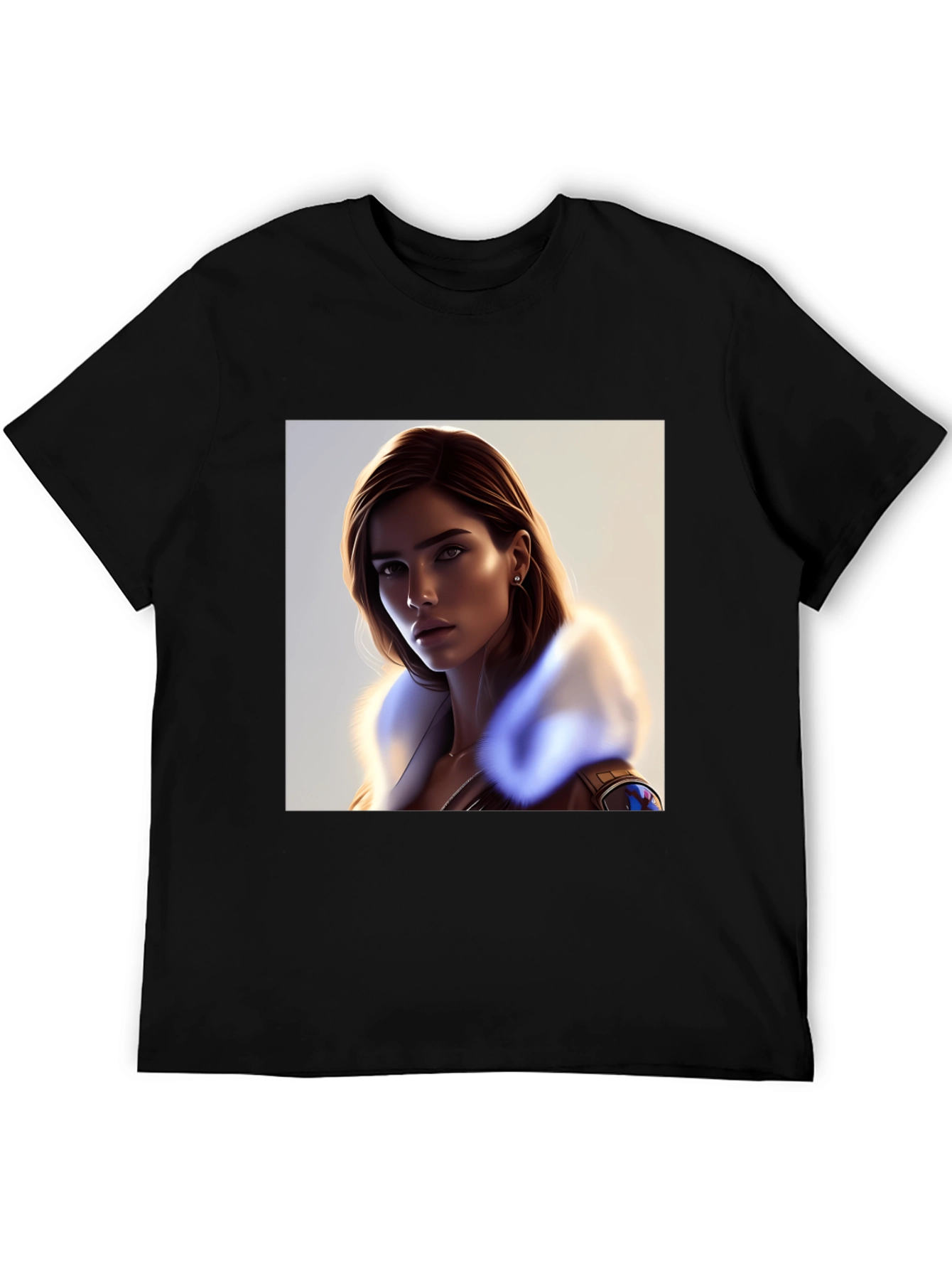 Stylish Black T-Shirt with Woman Portrait
