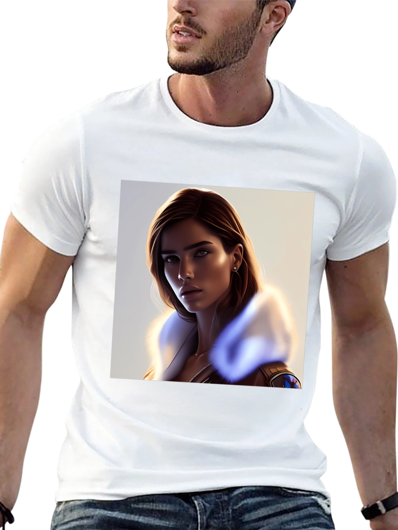 Stylish Black T-Shirt with Woman Portrait