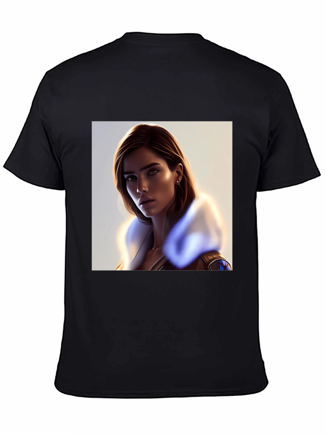 Stylish Black T-Shirt with Woman Portrait