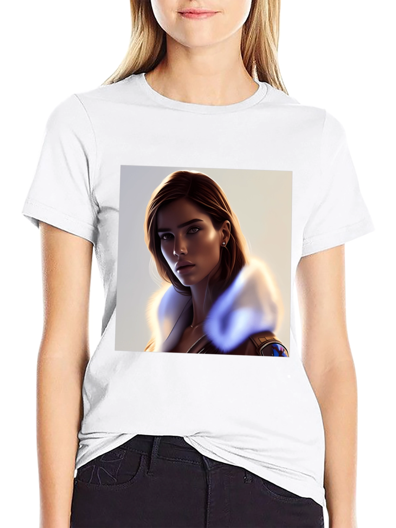 Stylish Black T-Shirt with Woman Portrait