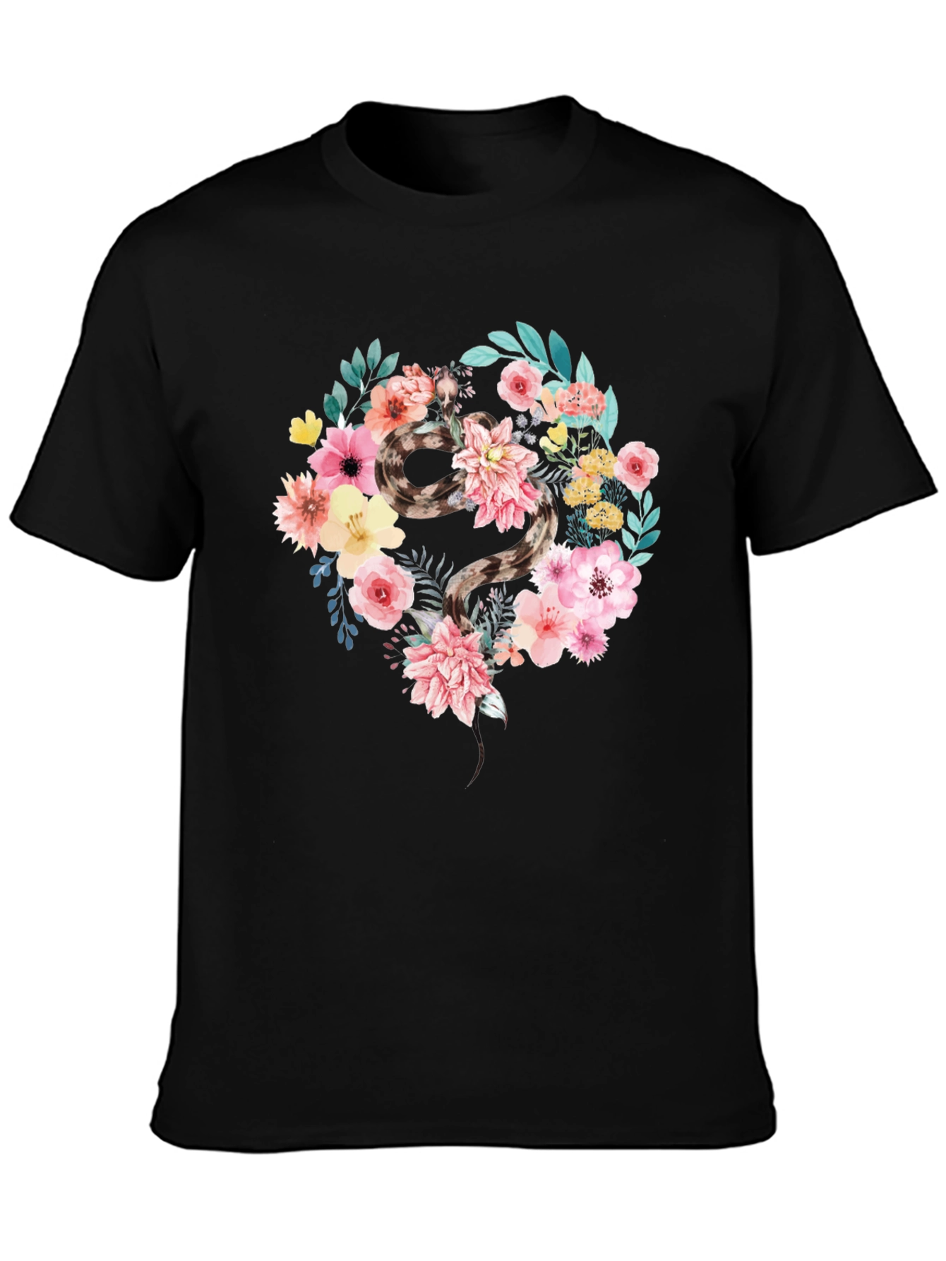 Floral Snake Graphic Tee - Unique Artistic Design