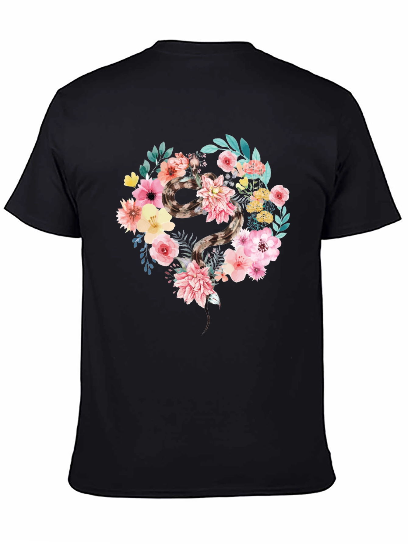 Floral Snake Graphic Tee - Unique Artistic Design