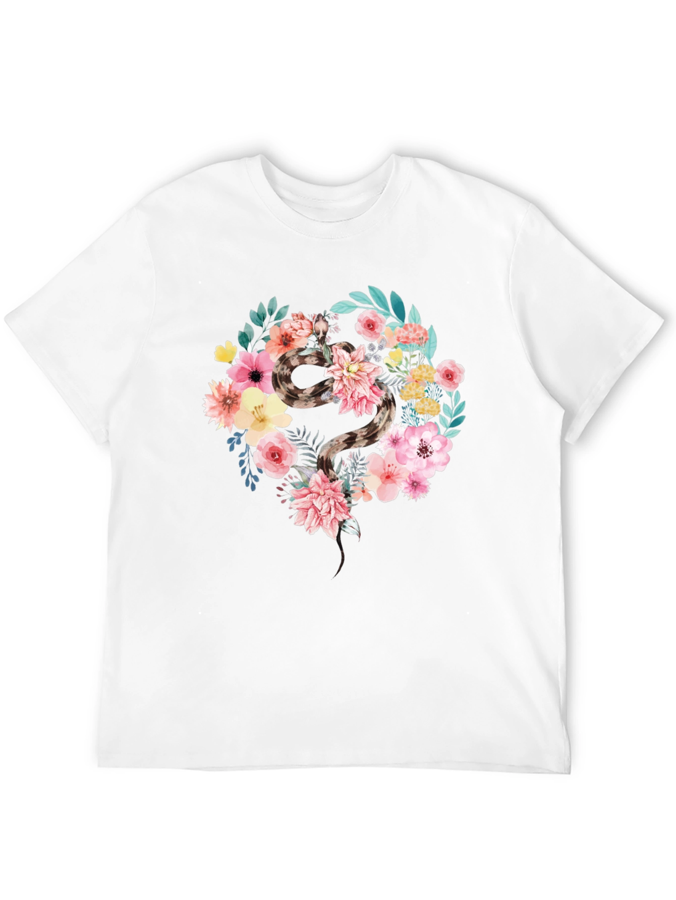 Floral Snake Graphic Tee - Unique Artistic Design