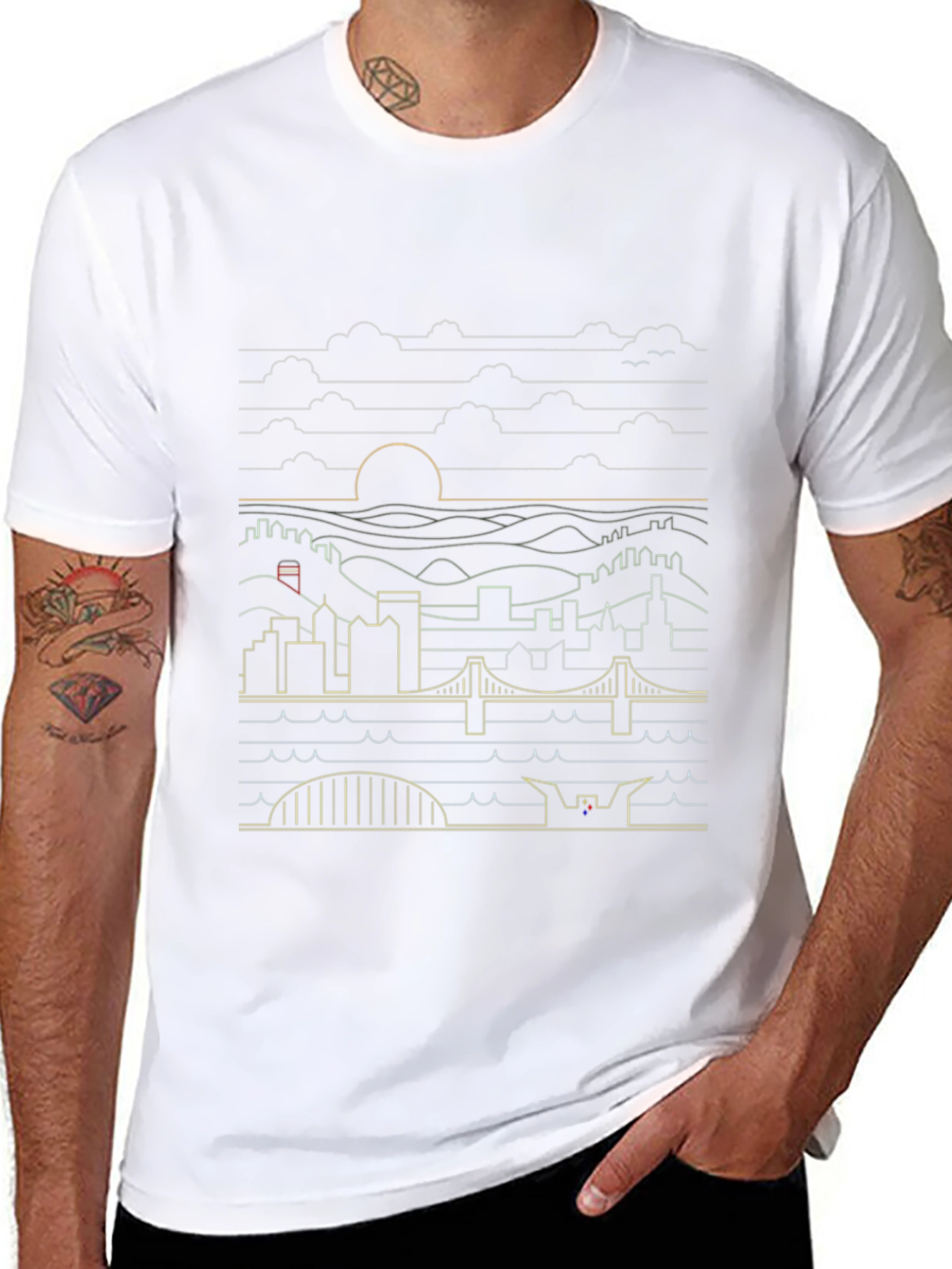 Cityscape Line Art Graphic Tee - Stylish Urban Design