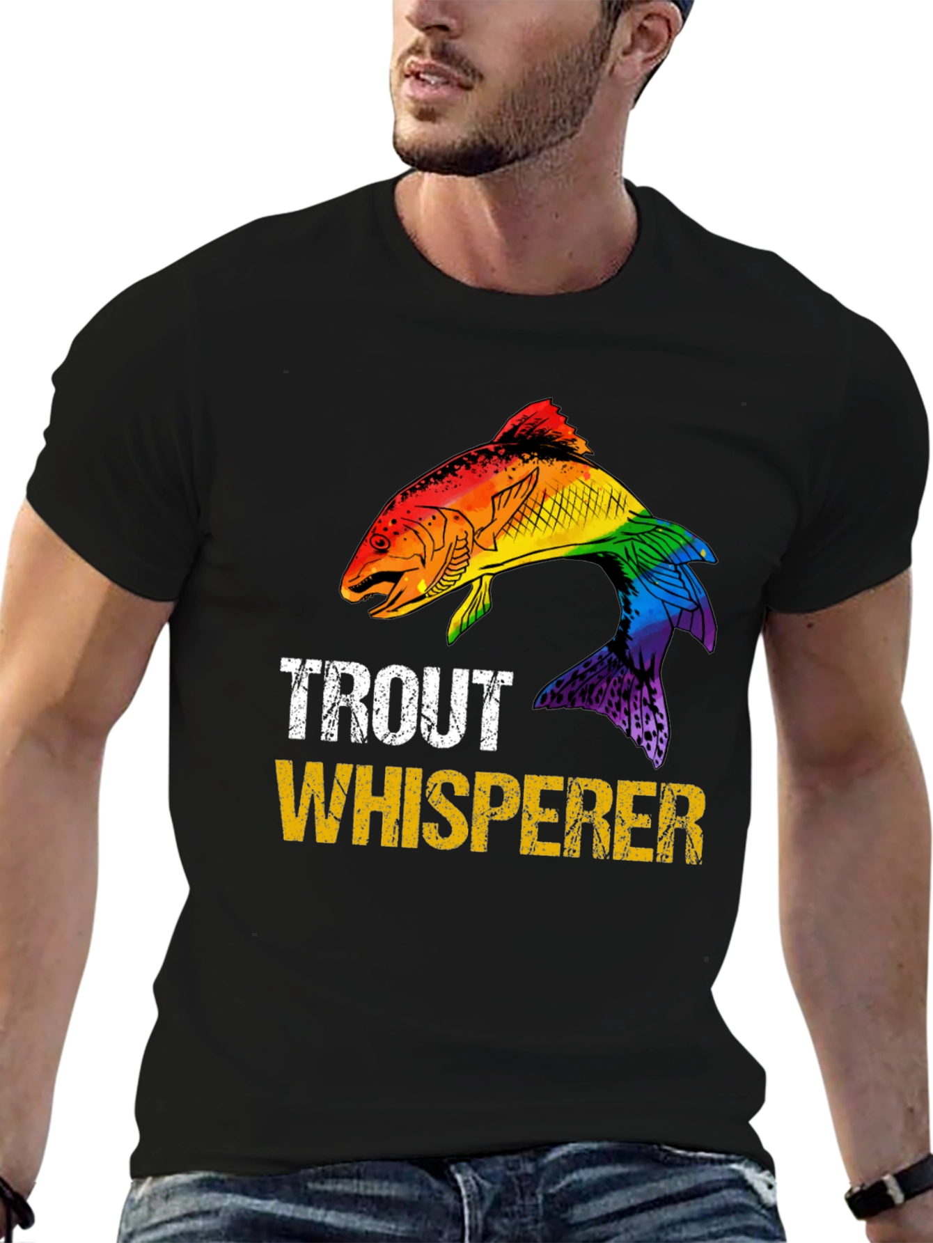 Trout Whisperer Rainbow Fish Graphic T-Shirt