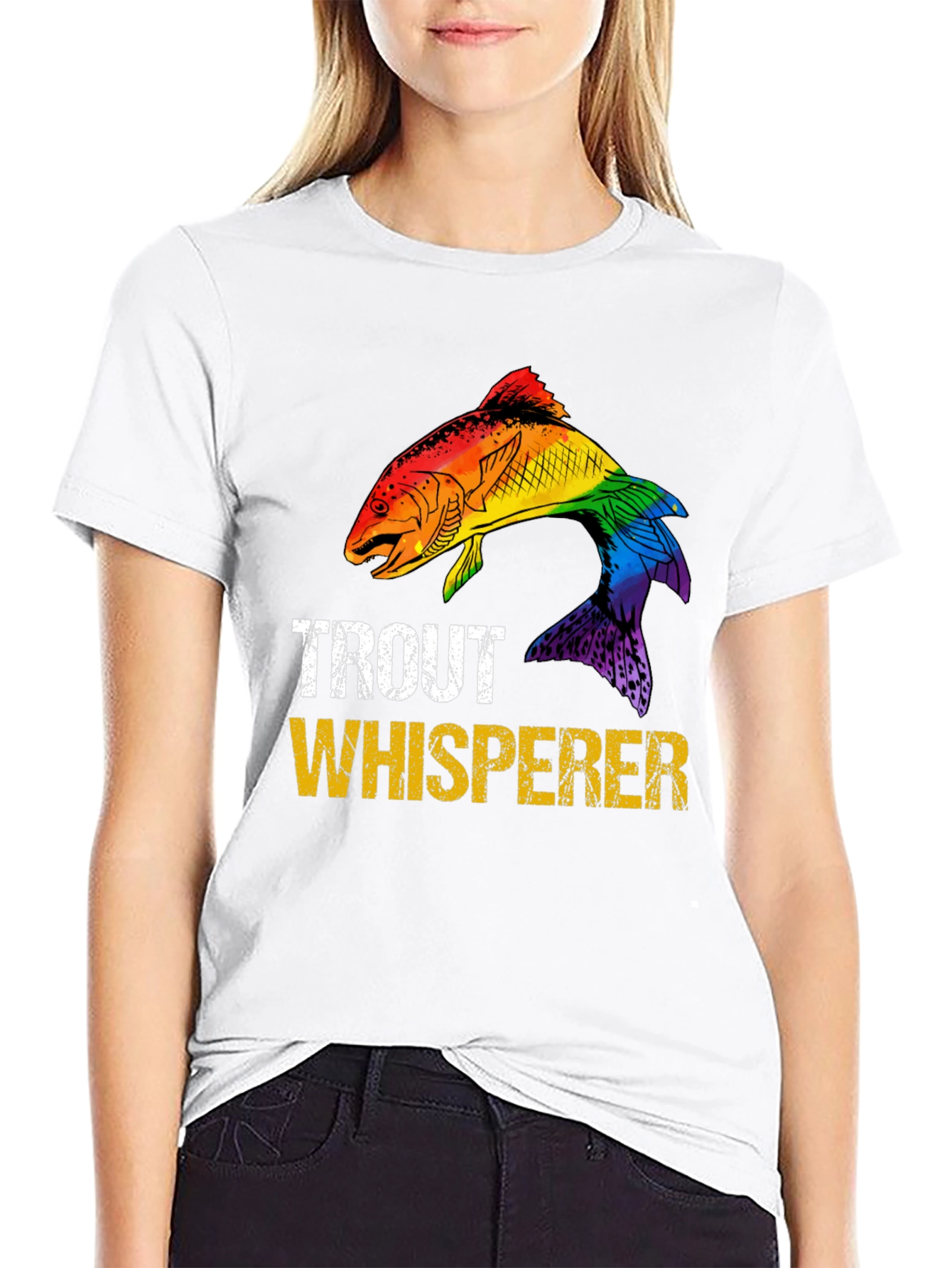Trout Whisperer Rainbow Fish Graphic T-Shirt