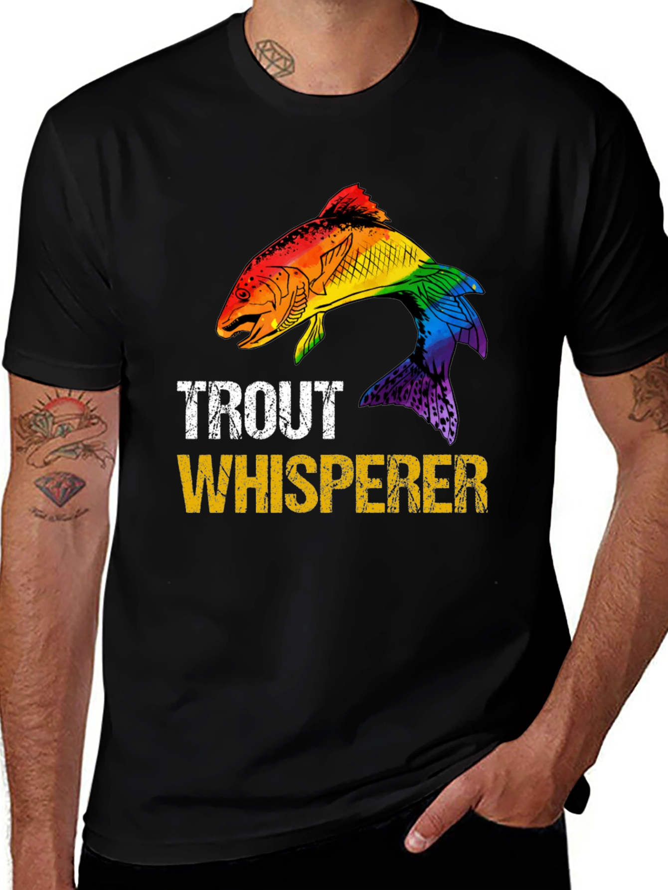 Trout Whisperer Rainbow Fish Graphic T-Shirt
