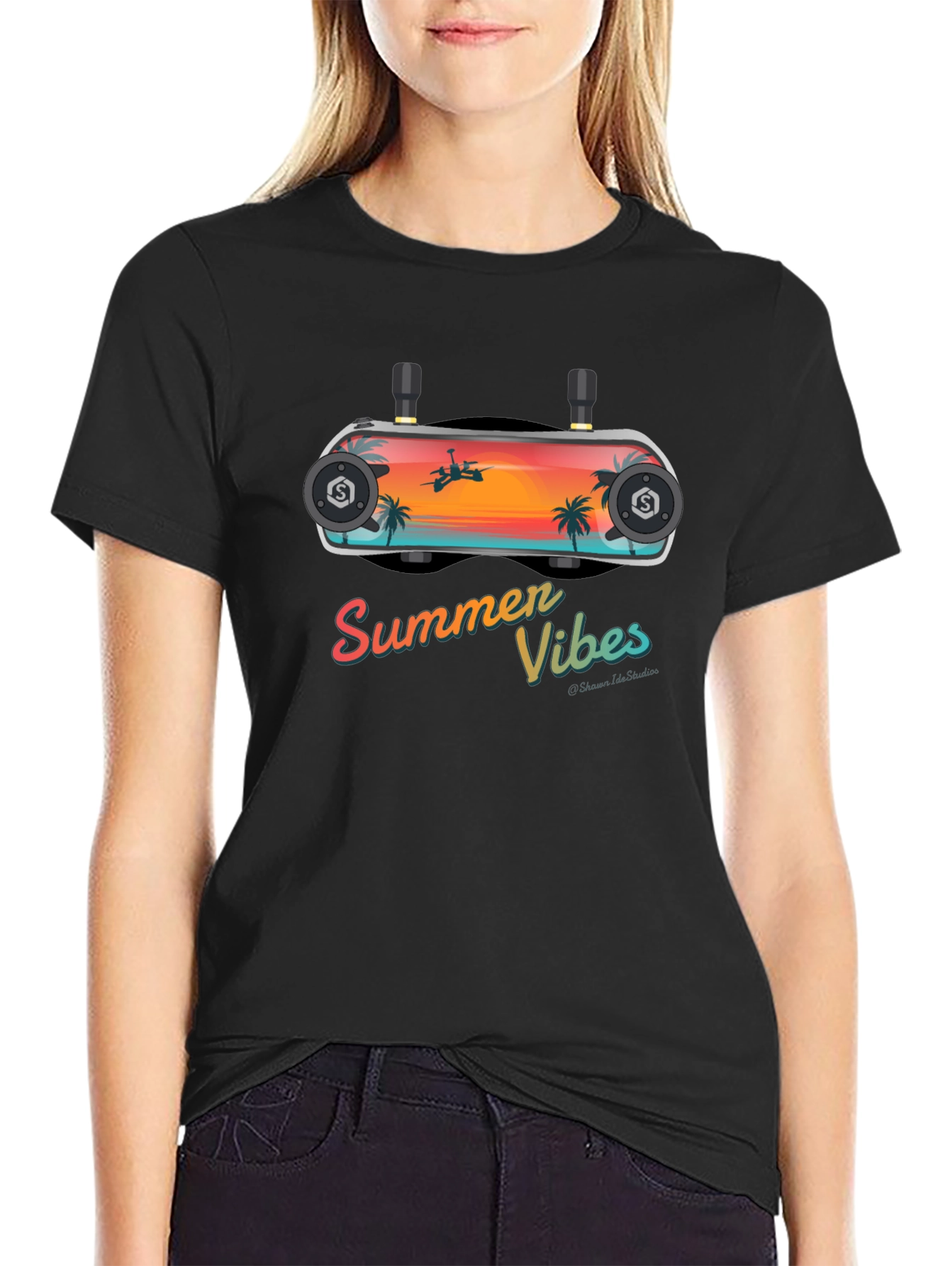 Summer Vibes FPV Goggles Graphic Tee - Black