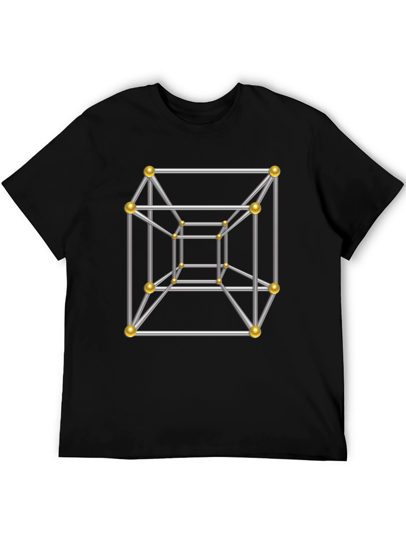 Tesseract Geometric Art Black T-Shirt
