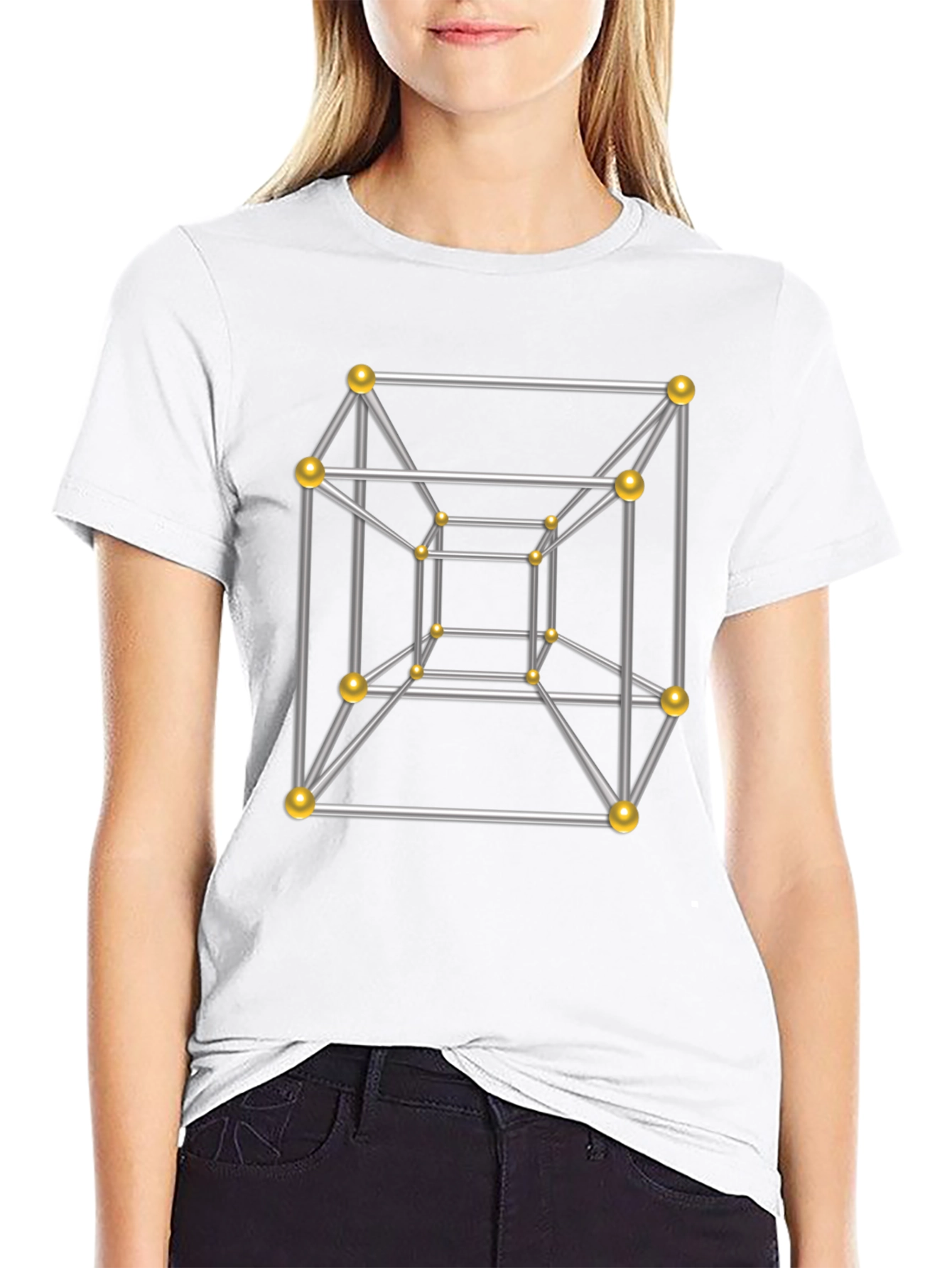 Tesseract Geometric Art Black T-Shirt