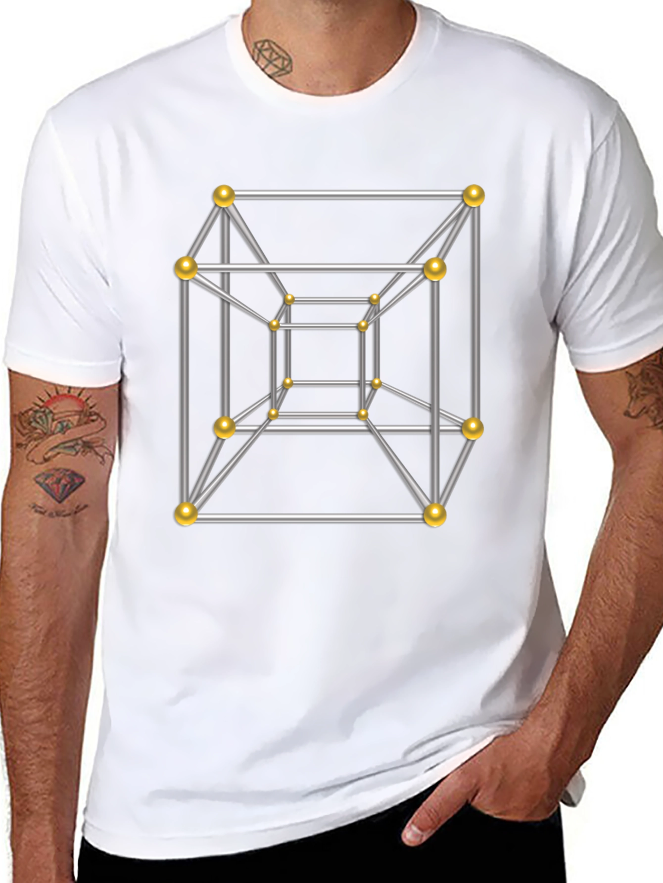 Tesseract Geometric Art Black T-Shirt