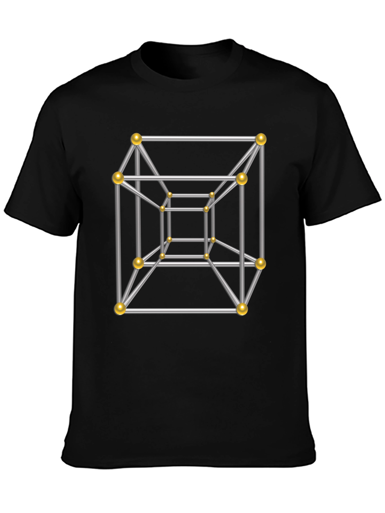 Tesseract Geometric Art Black T-Shirt