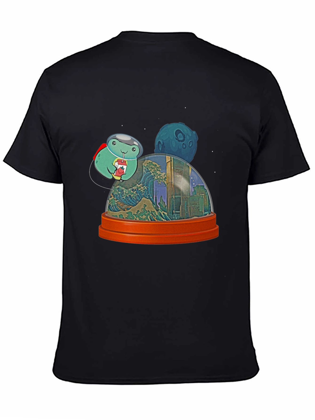 Astronaut Turtle in City Snow Globe Mens Black T-Shirt