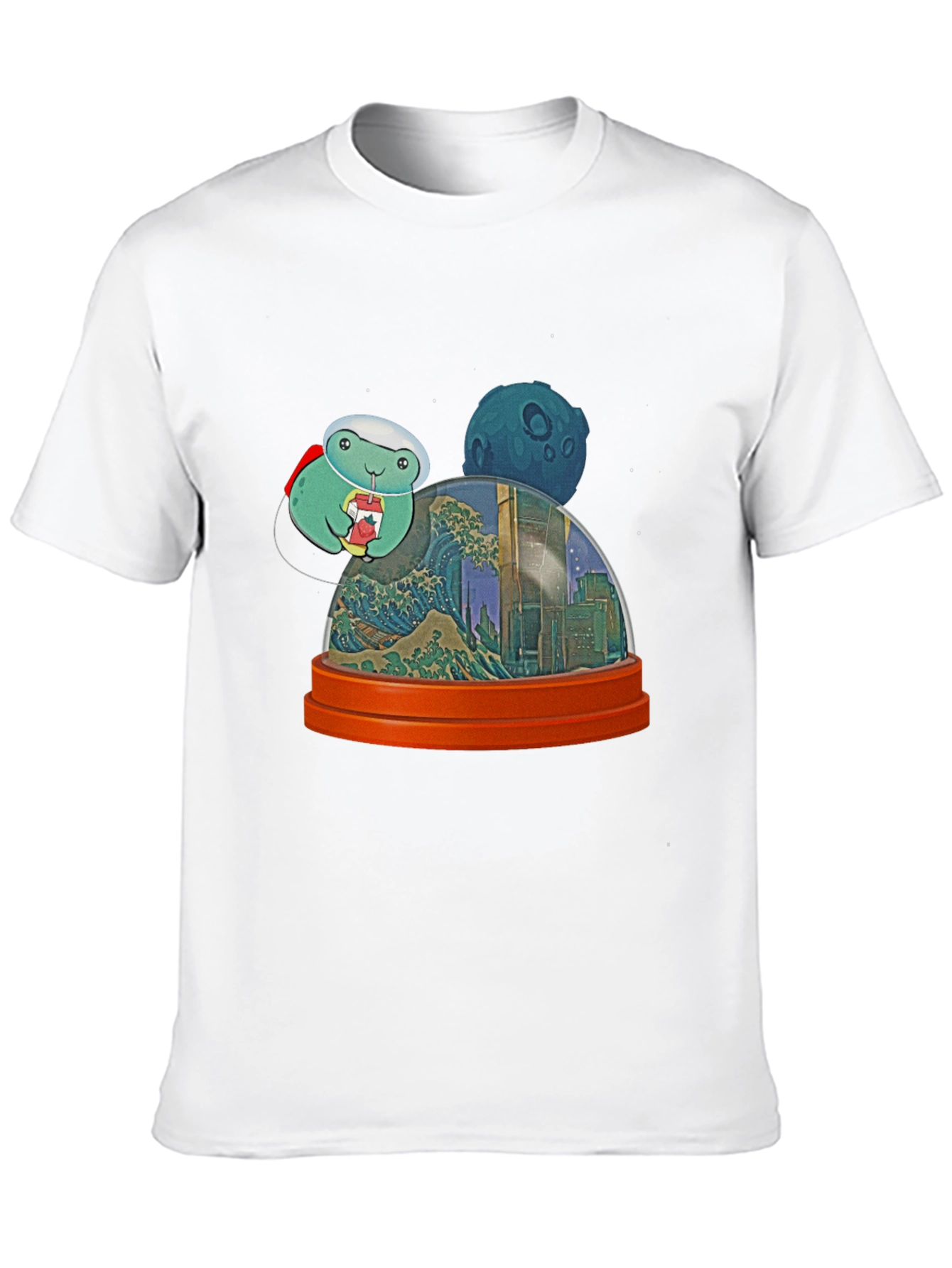 Astronaut Turtle in City Snow Globe Mens Black T-Shirt