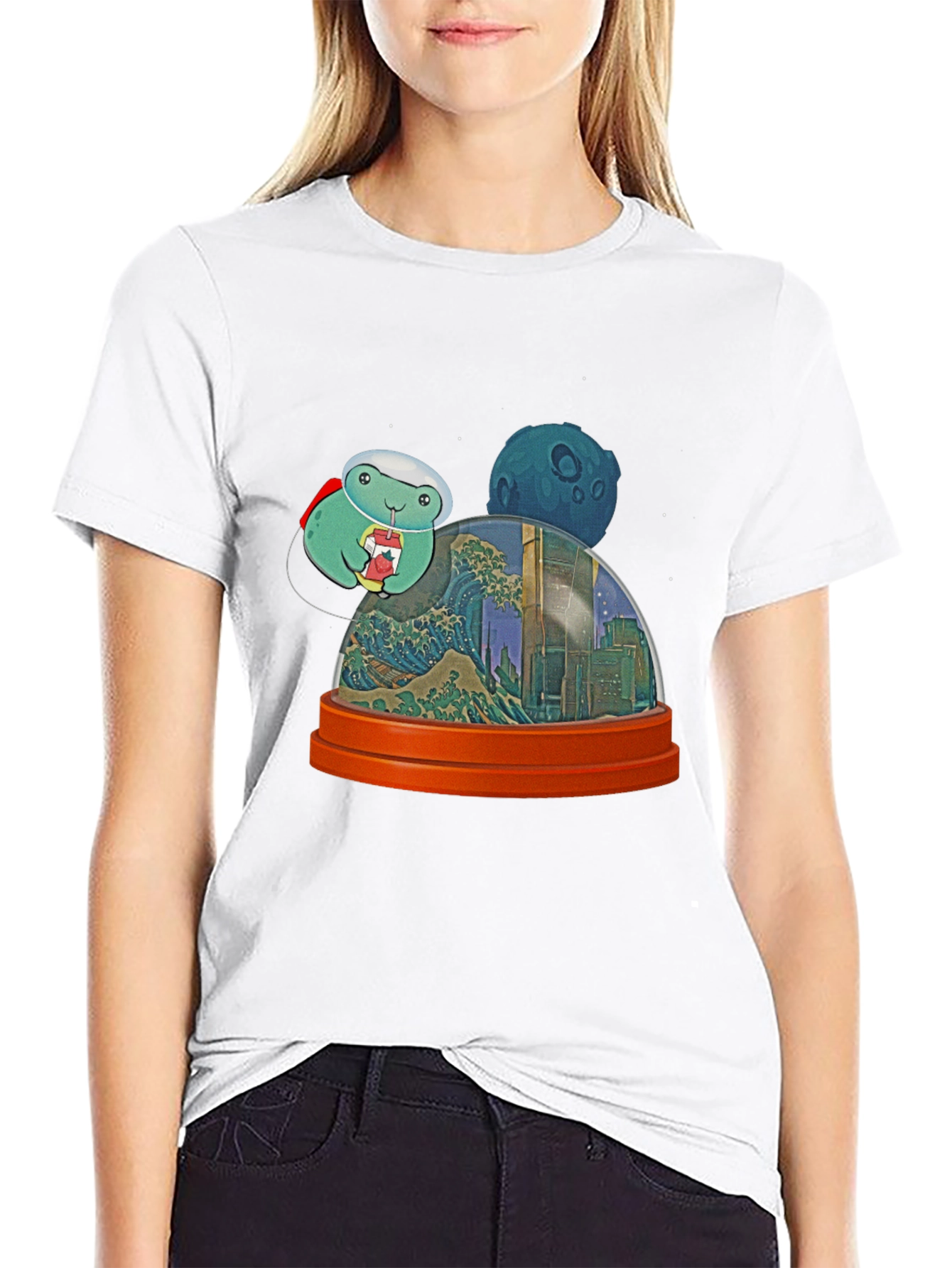Astronaut Turtle in City Snow Globe Mens Black T-Shirt
