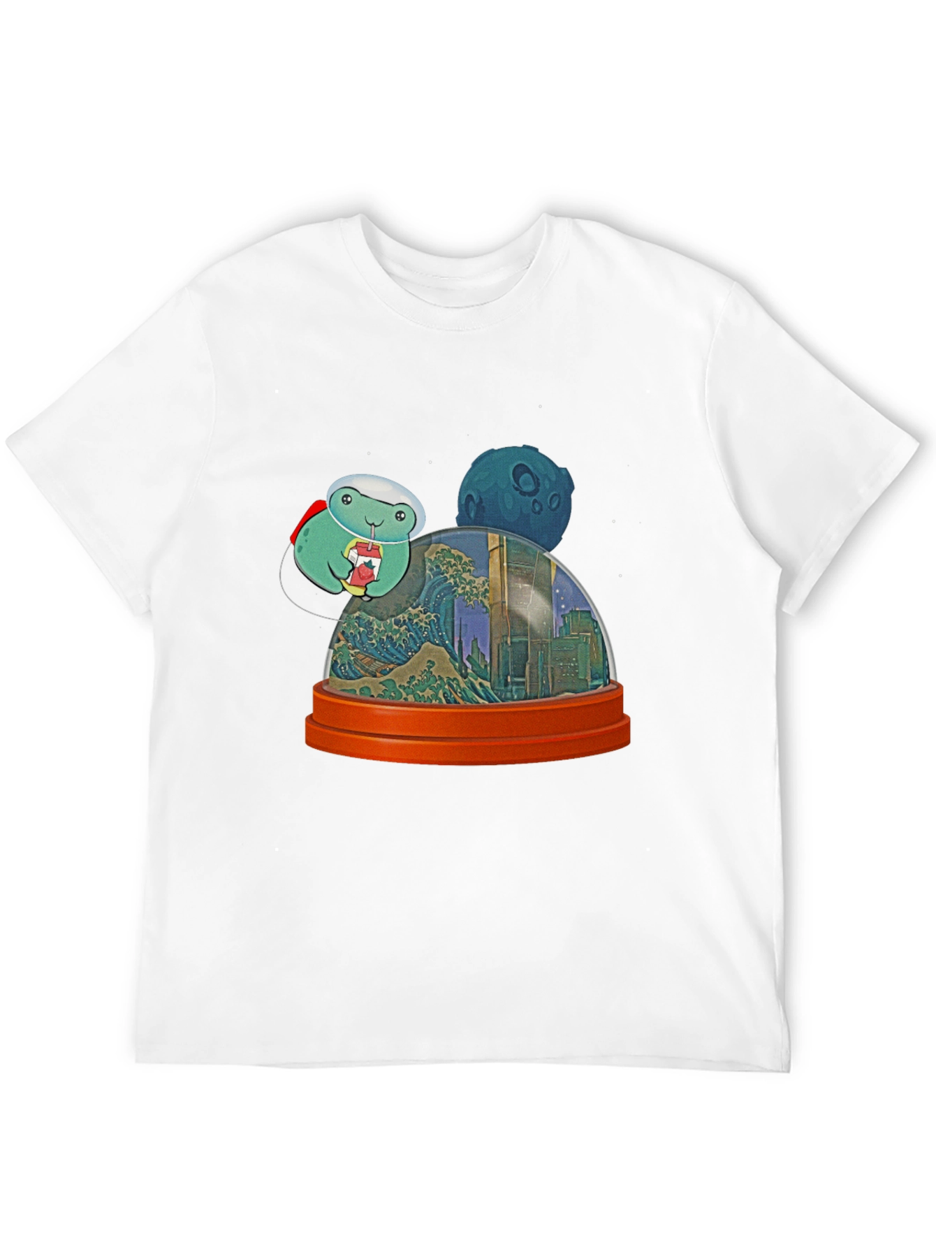 Astronaut Turtle in City Snow Globe Mens Black T-Shirt