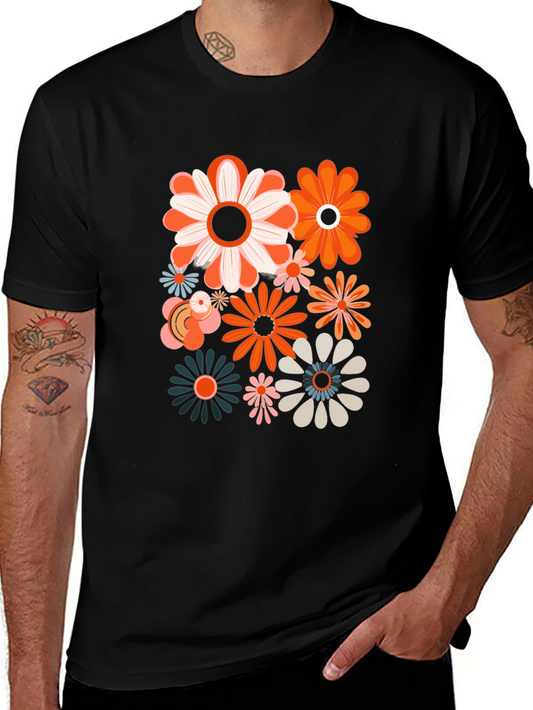 Retro Flower Power Graphic Tee - Black Unisex Shirt