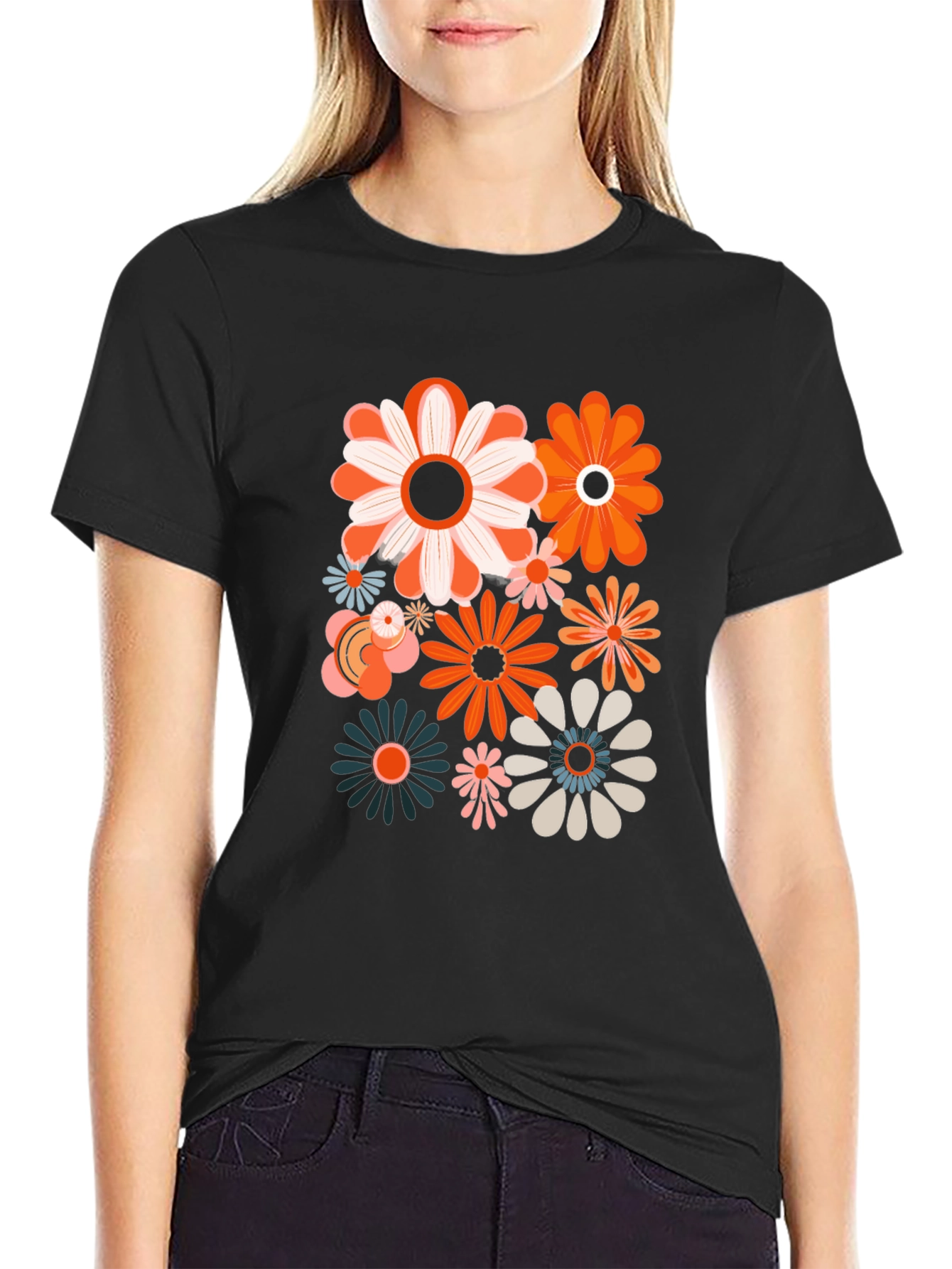 Retro Flower Power Graphic Tee - Black Unisex Shirt