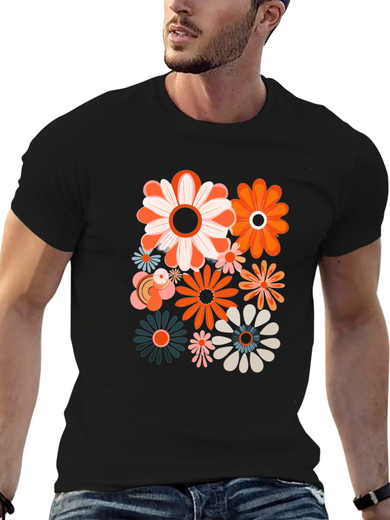 Retro Flower Power Graphic Tee - Black Unisex Shirt