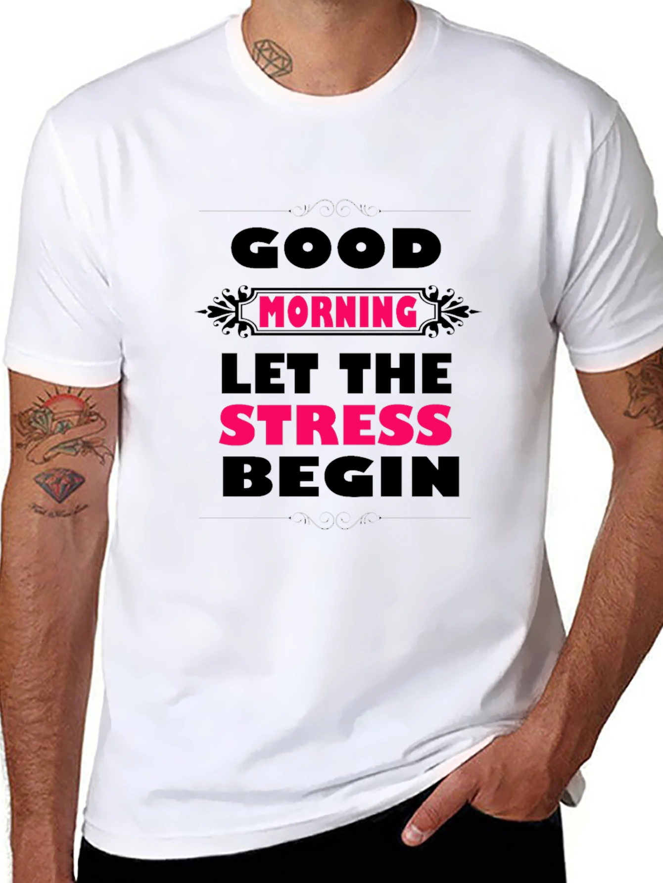 Humorous Good Morning Stress Mens Black Tee