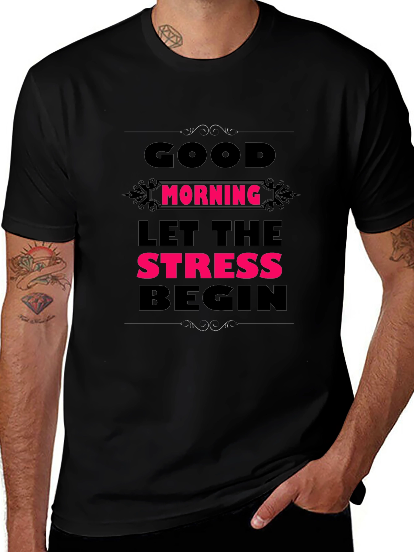 Humorous Good Morning Stress Mens Black Tee