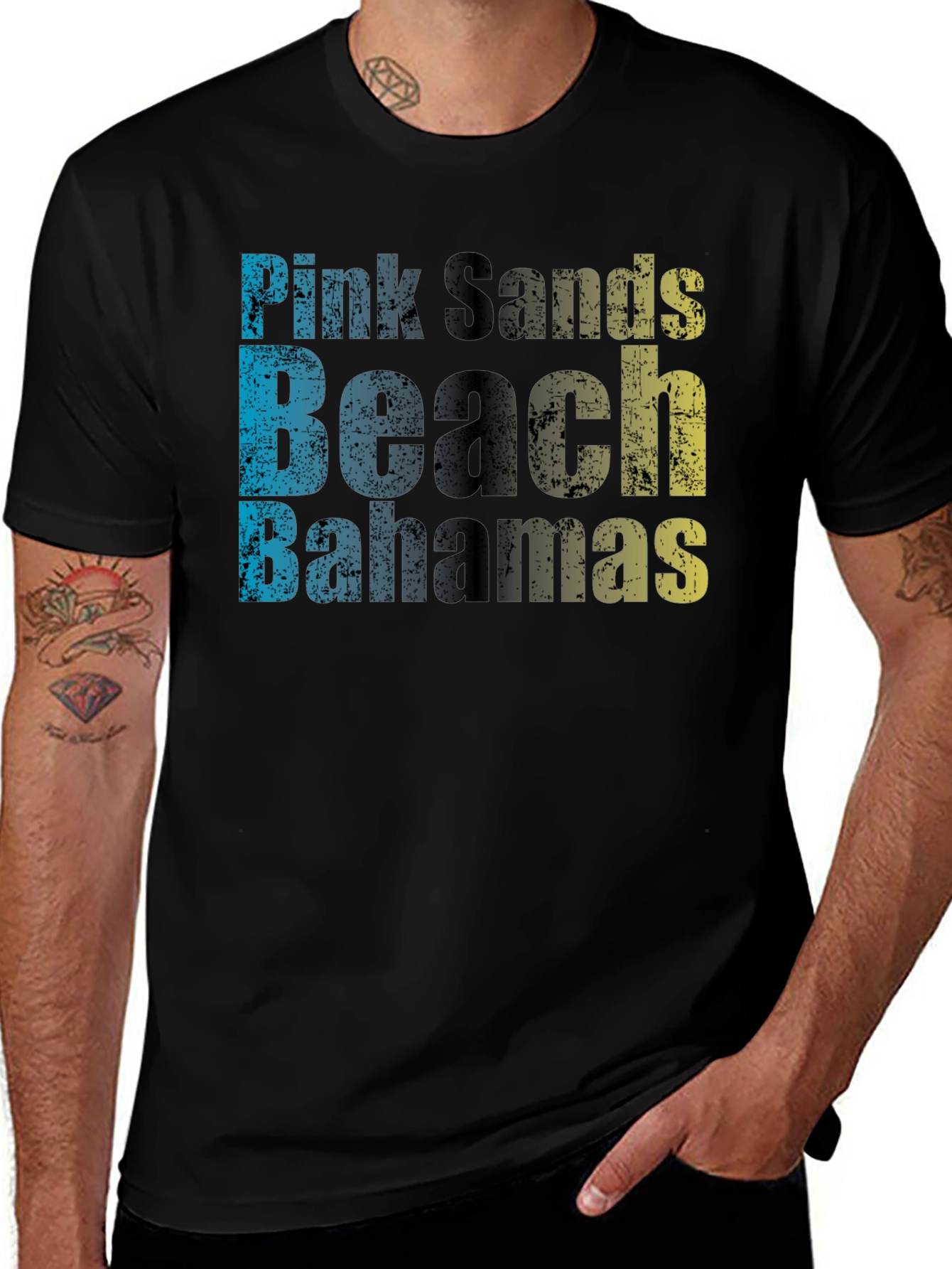 Pink Sands Beach Bahamas Mens Black T-Shirt