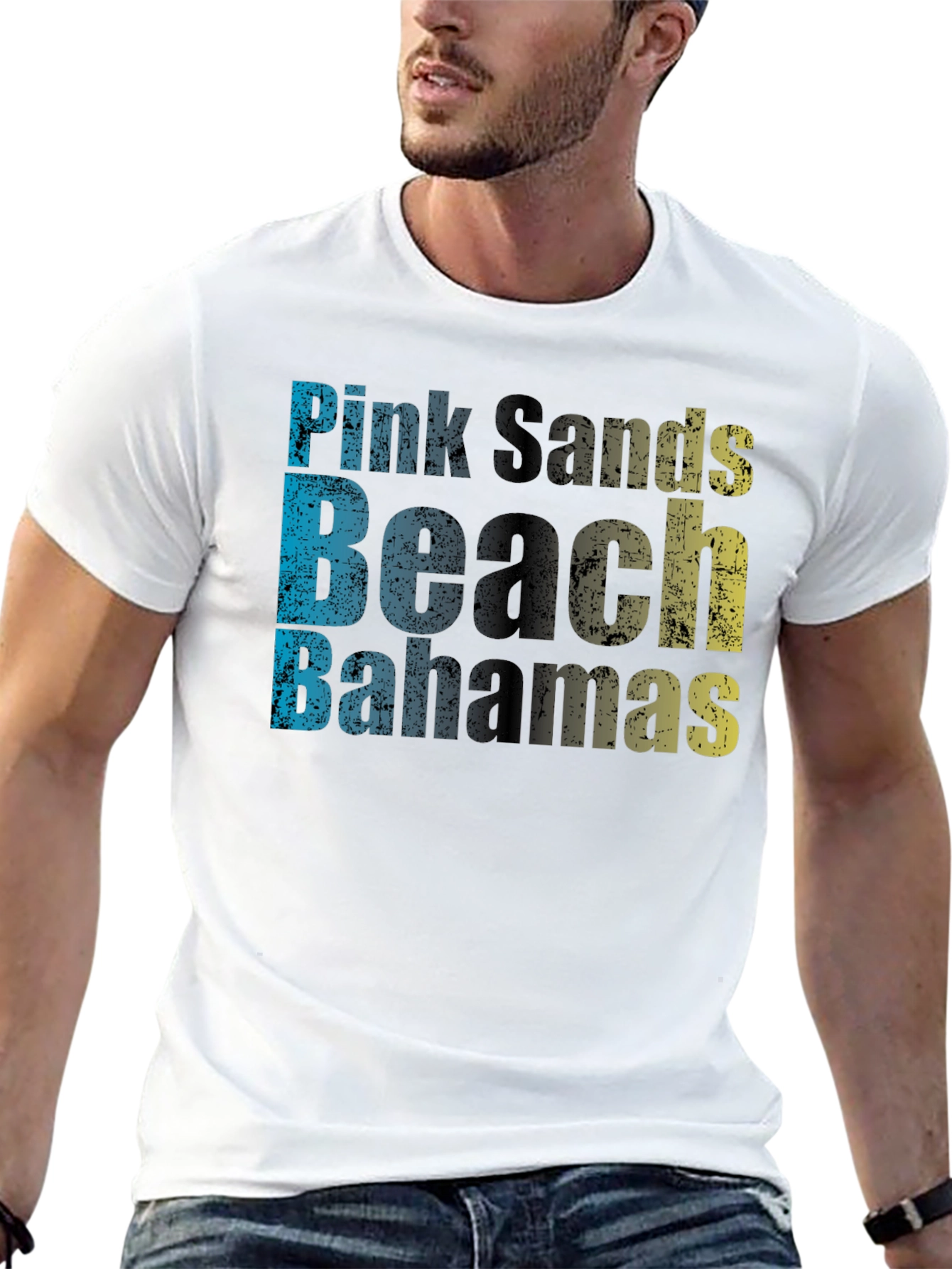 Pink Sands Beach Bahamas Mens Black T-Shirt