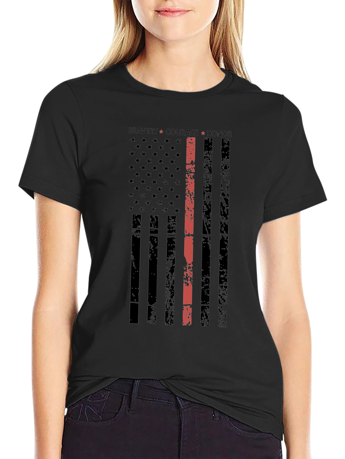 Thin Red Line Distressed American Flag T-Shirt