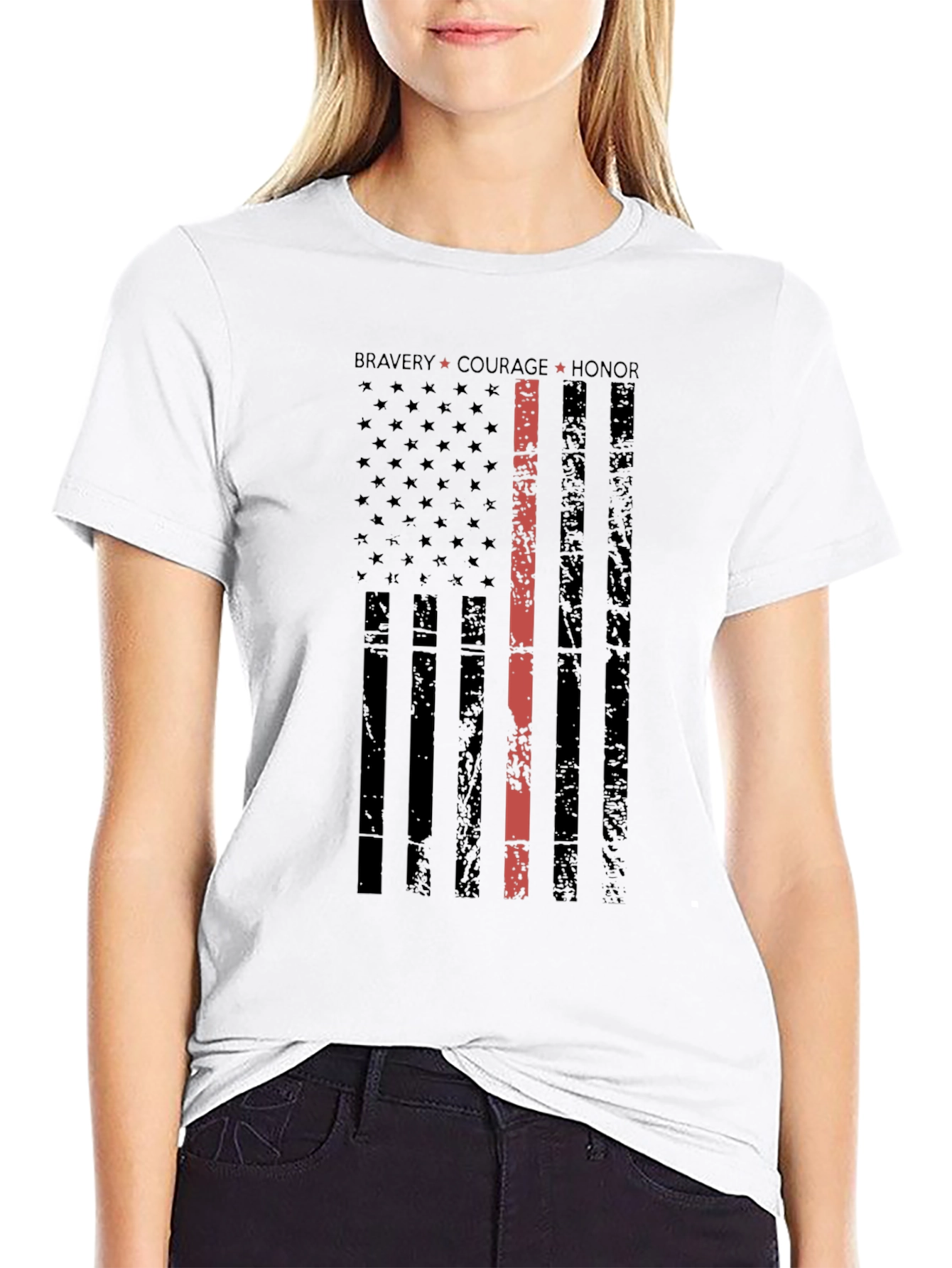 Thin Red Line Distressed American Flag T-Shirt