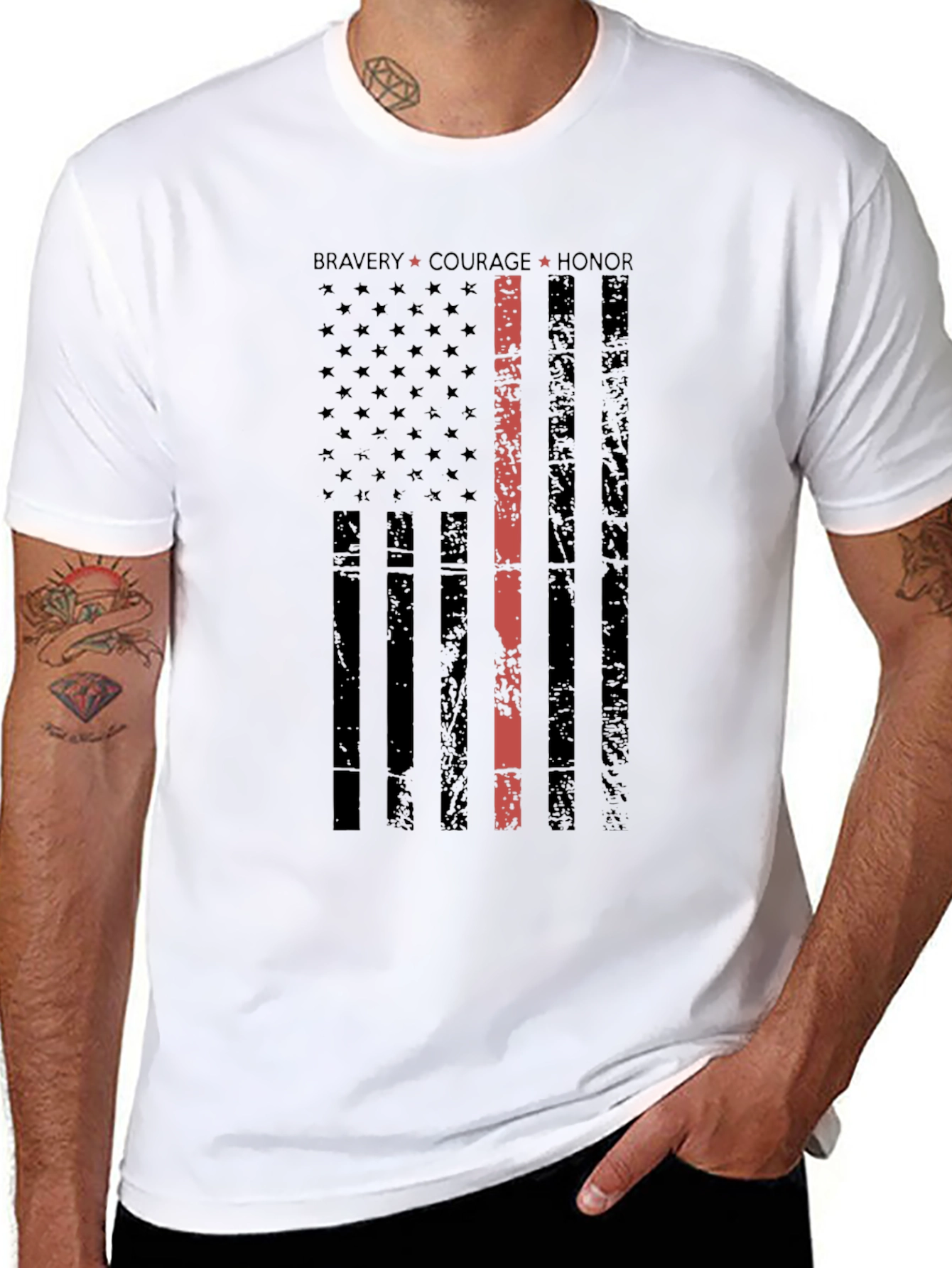 Thin Red Line Distressed American Flag T-Shirt