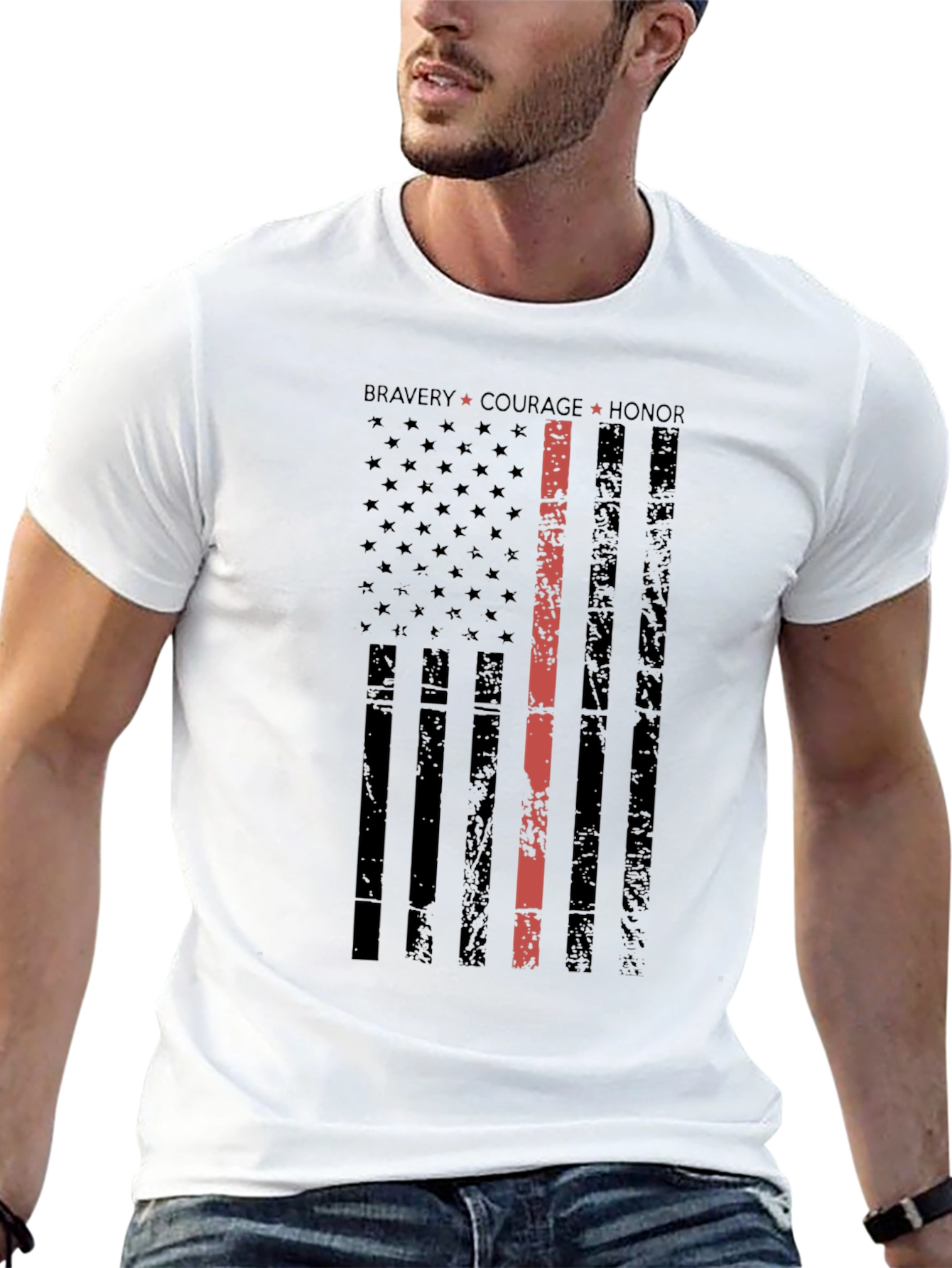Thin Red Line Distressed American Flag T-Shirt