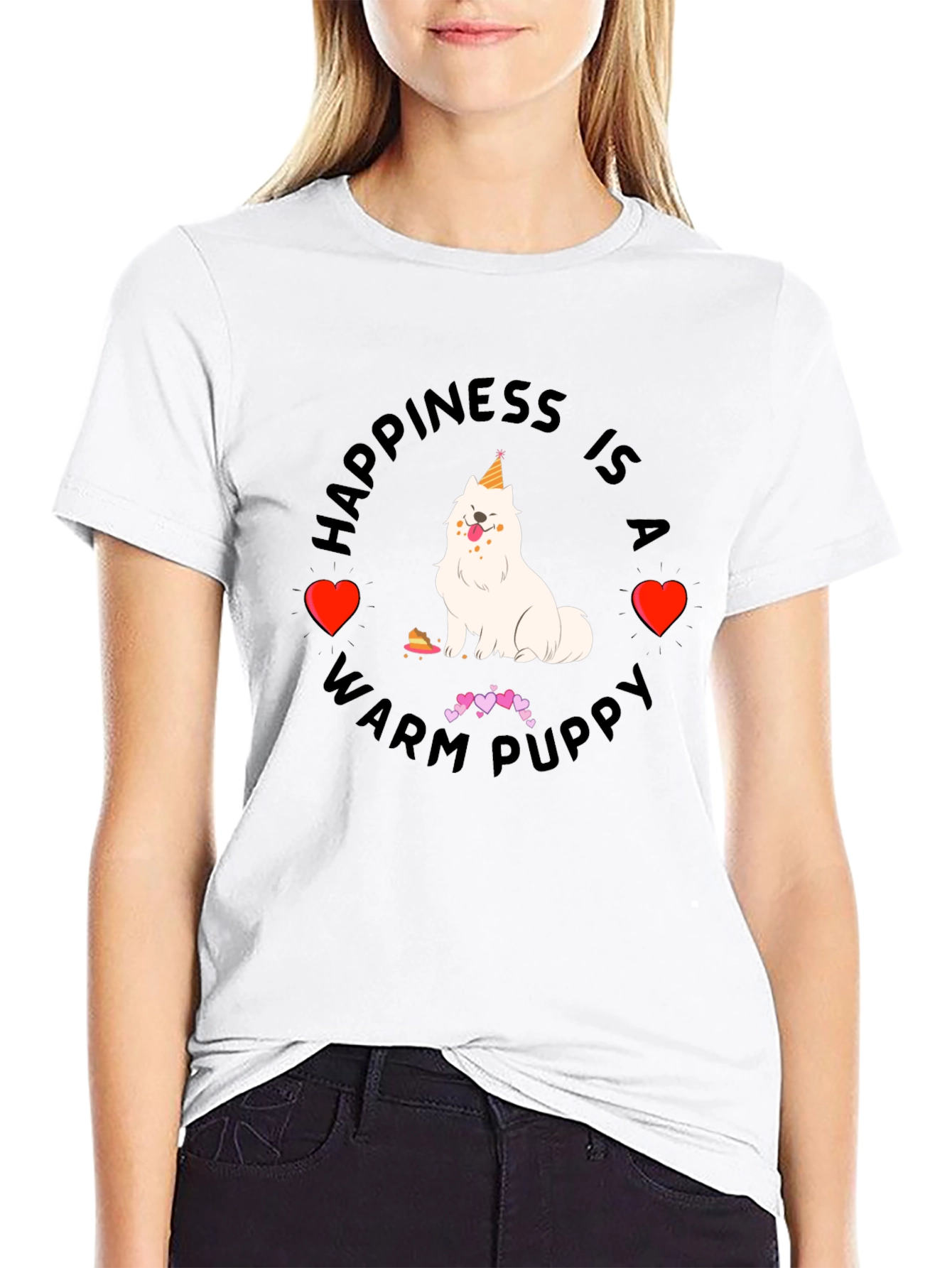Happiness is a Warm Puppy Black T-Shirt