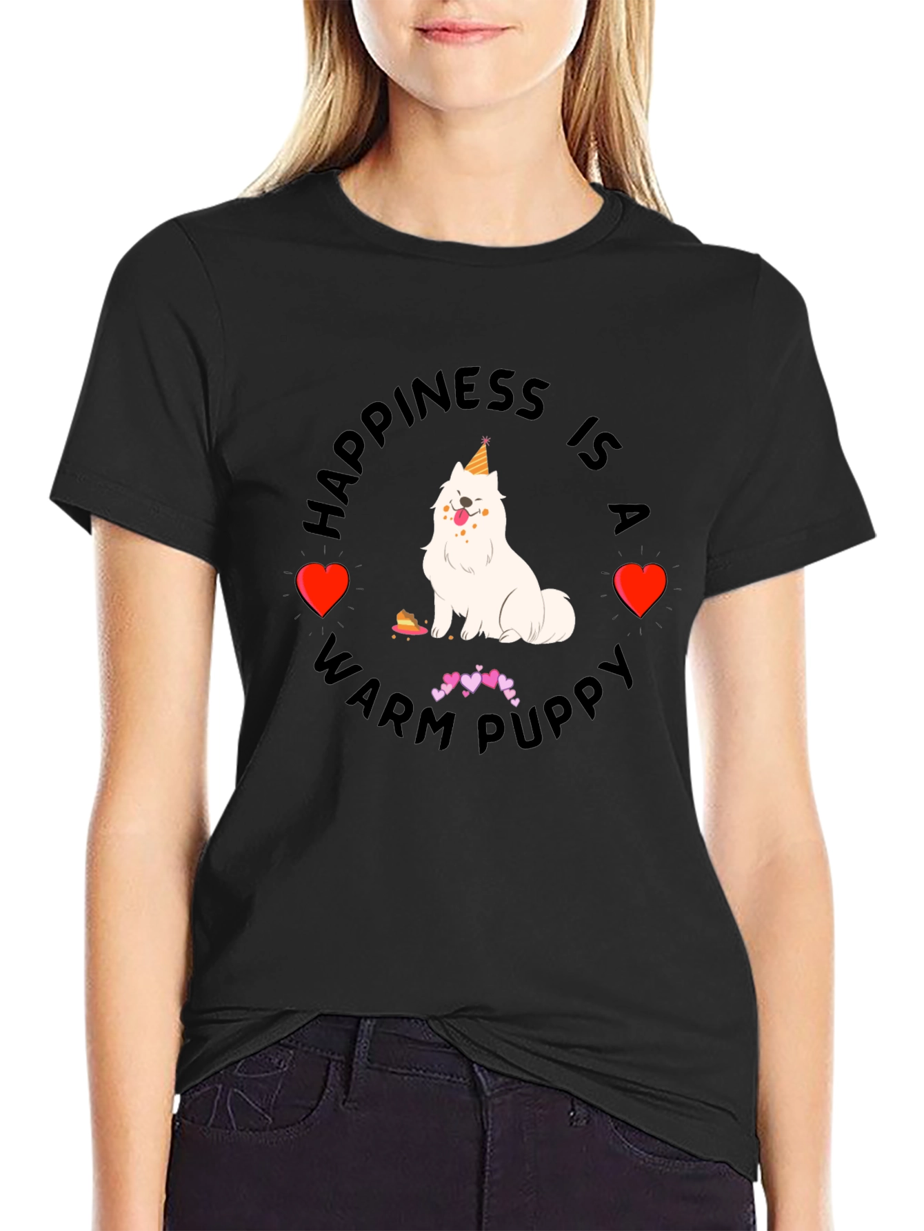 Happiness is a Warm Puppy Black T-Shirt