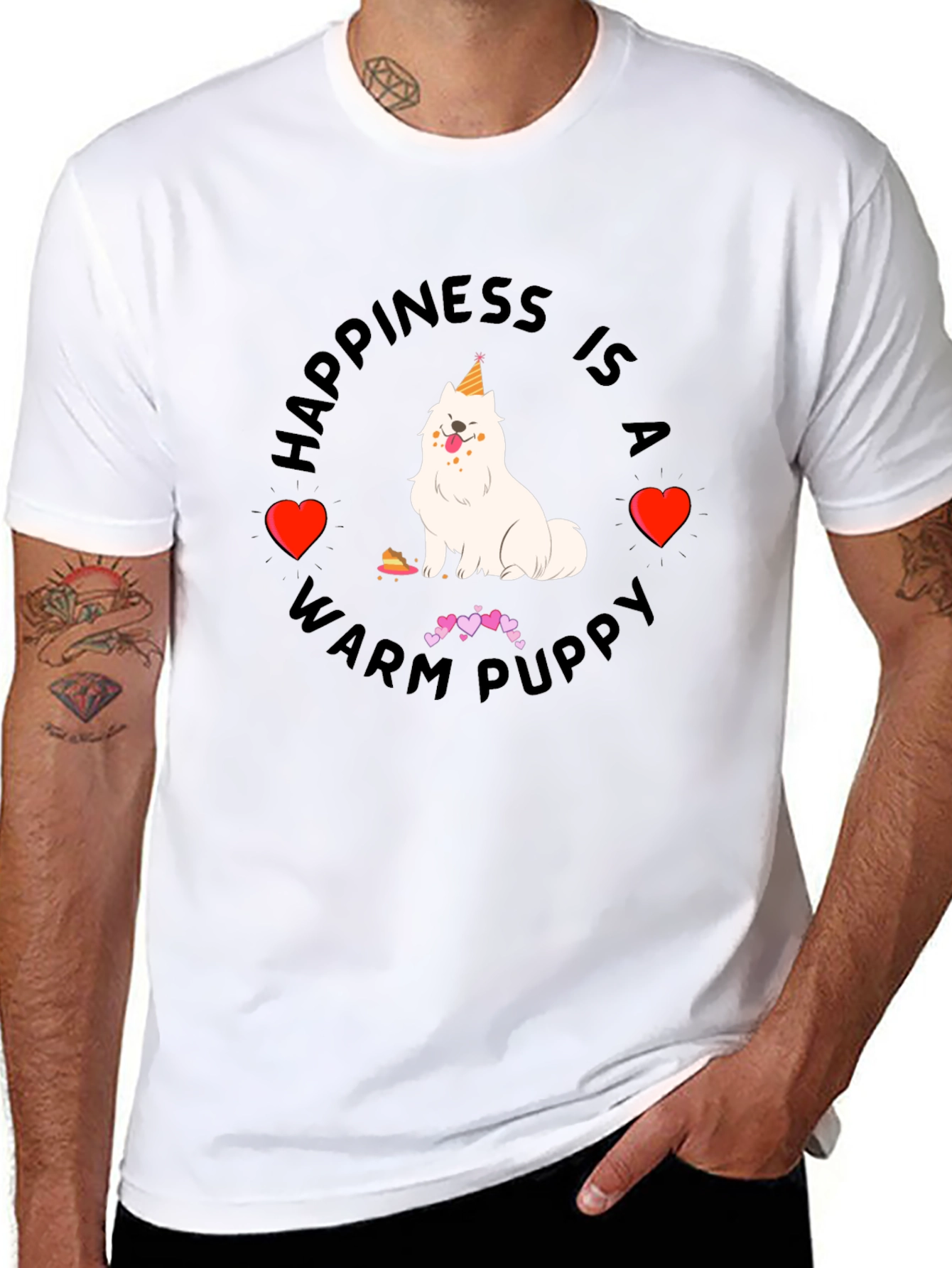Happiness is a Warm Puppy Black T-Shirt