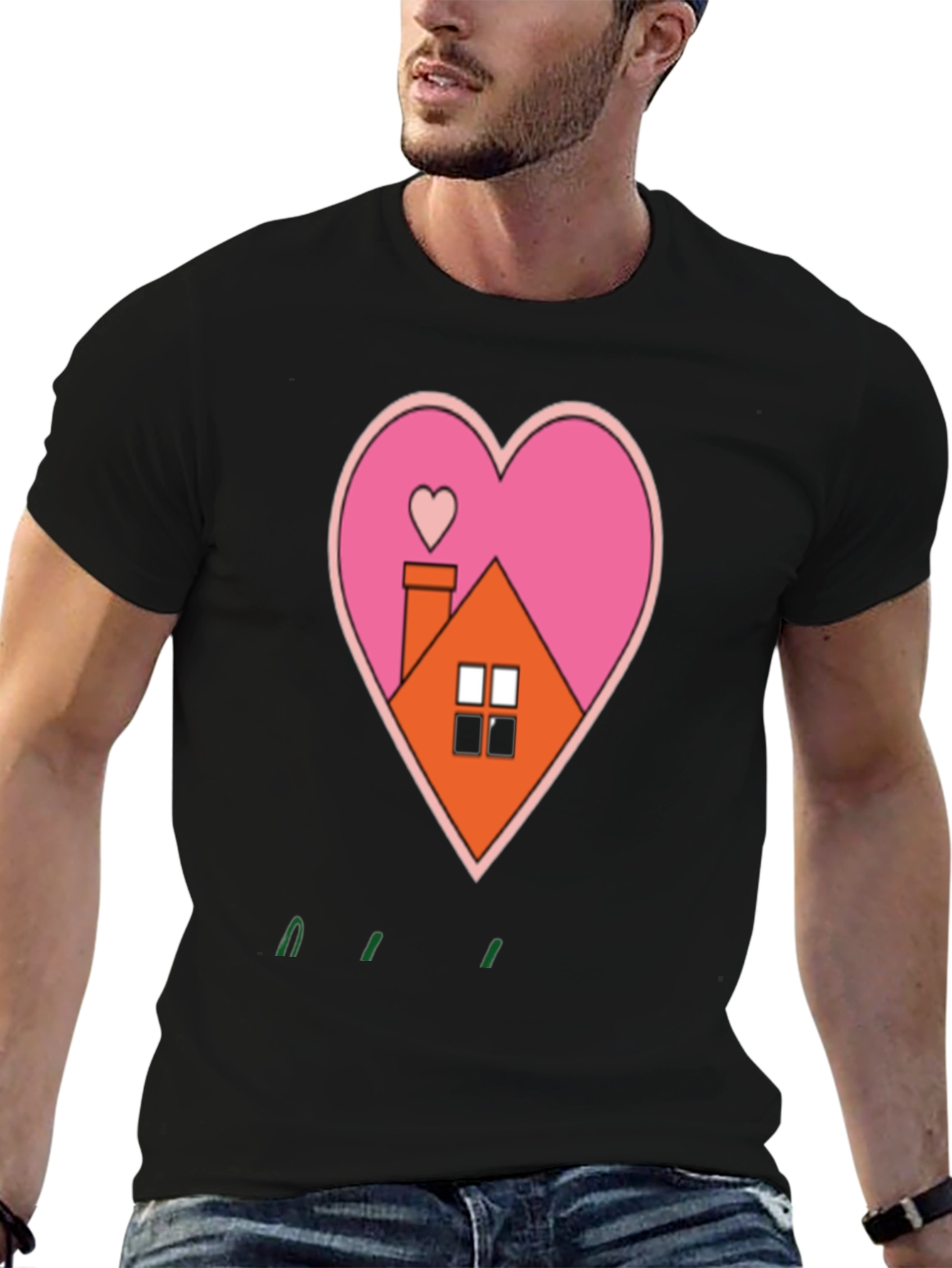 Heart House Graphic Tee - Black Casual T-Shirt