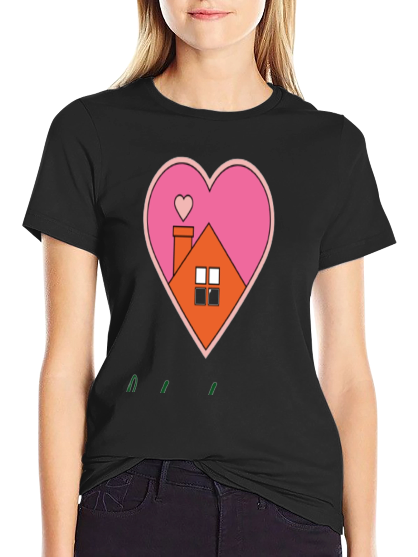 Heart House Graphic Tee - Black Casual T-Shirt