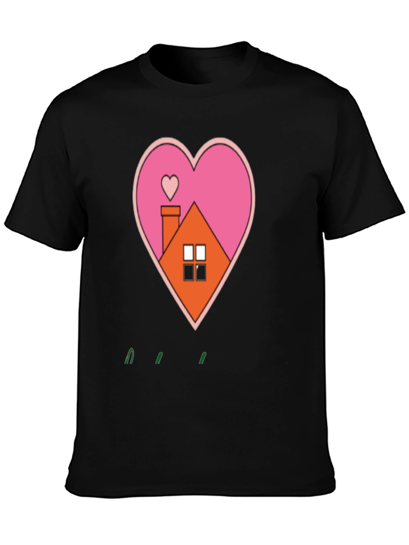 Heart House Graphic Tee - Black Casual T-Shirt