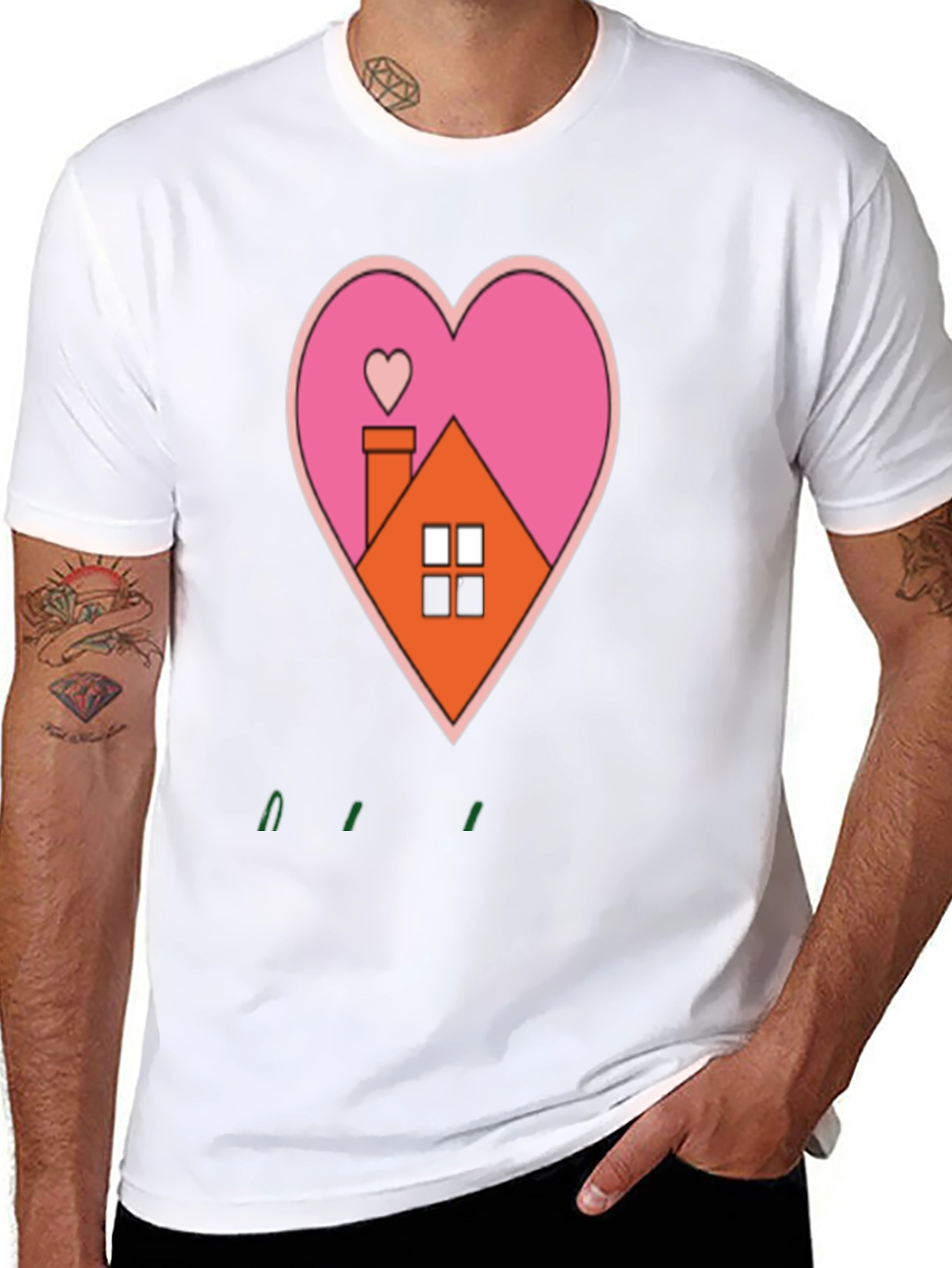 Heart House Graphic Tee - Black Casual T-Shirt