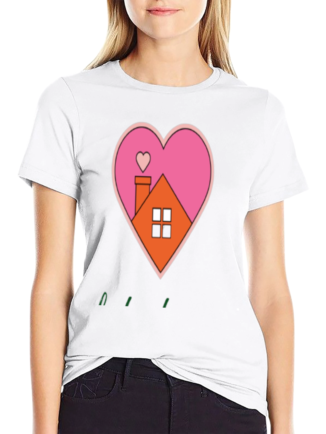 Heart House Graphic Tee - Black Casual T-Shirt