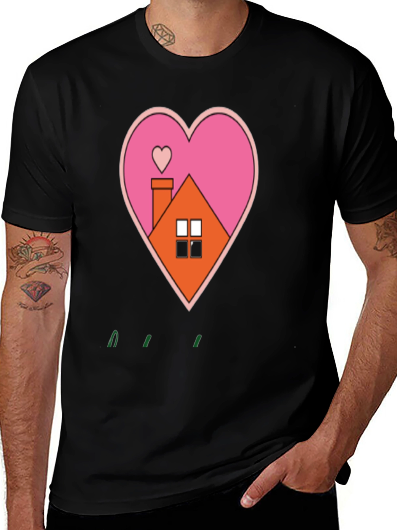 Heart House Graphic Tee - Black Casual T-Shirt