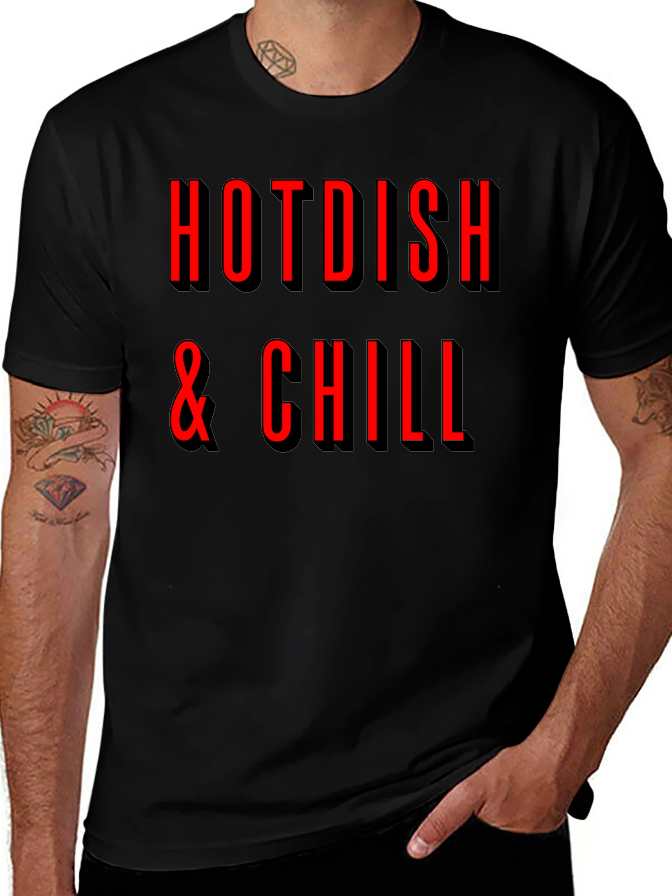 Hotdish & Chill Graphic Tee - Black Crewneck T-Shirt