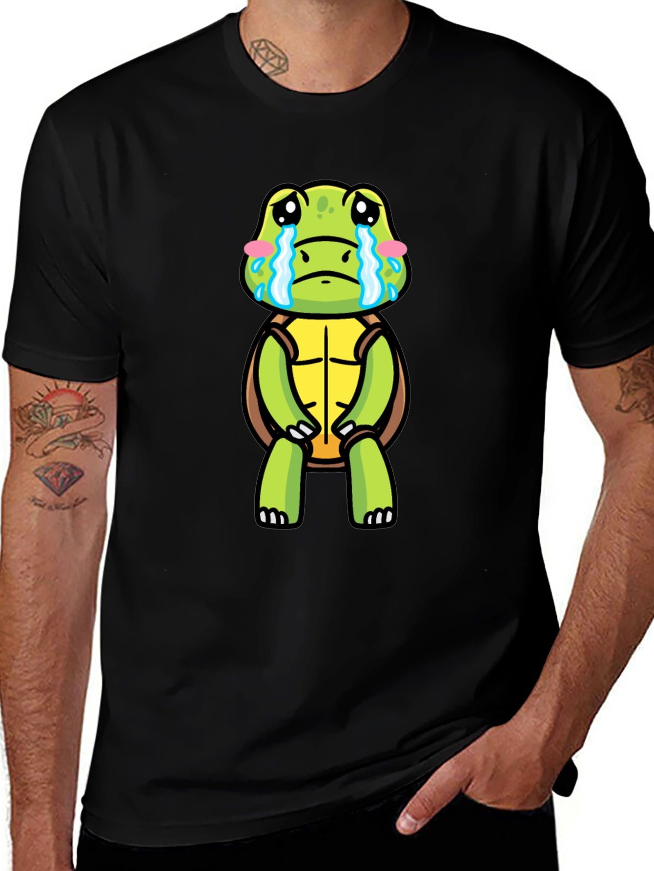 Sad Turtle Graphic T-Shirt - Black Short Sleeve