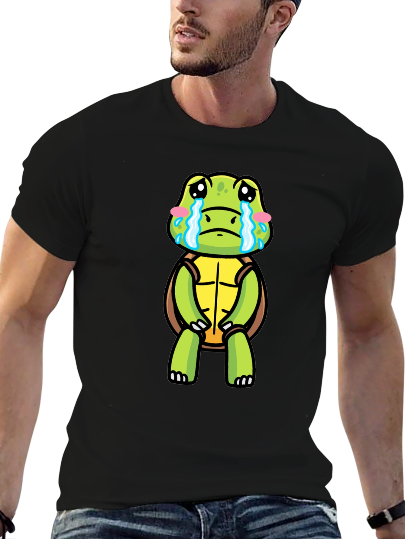 Sad Turtle Graphic T-Shirt - Black Short Sleeve