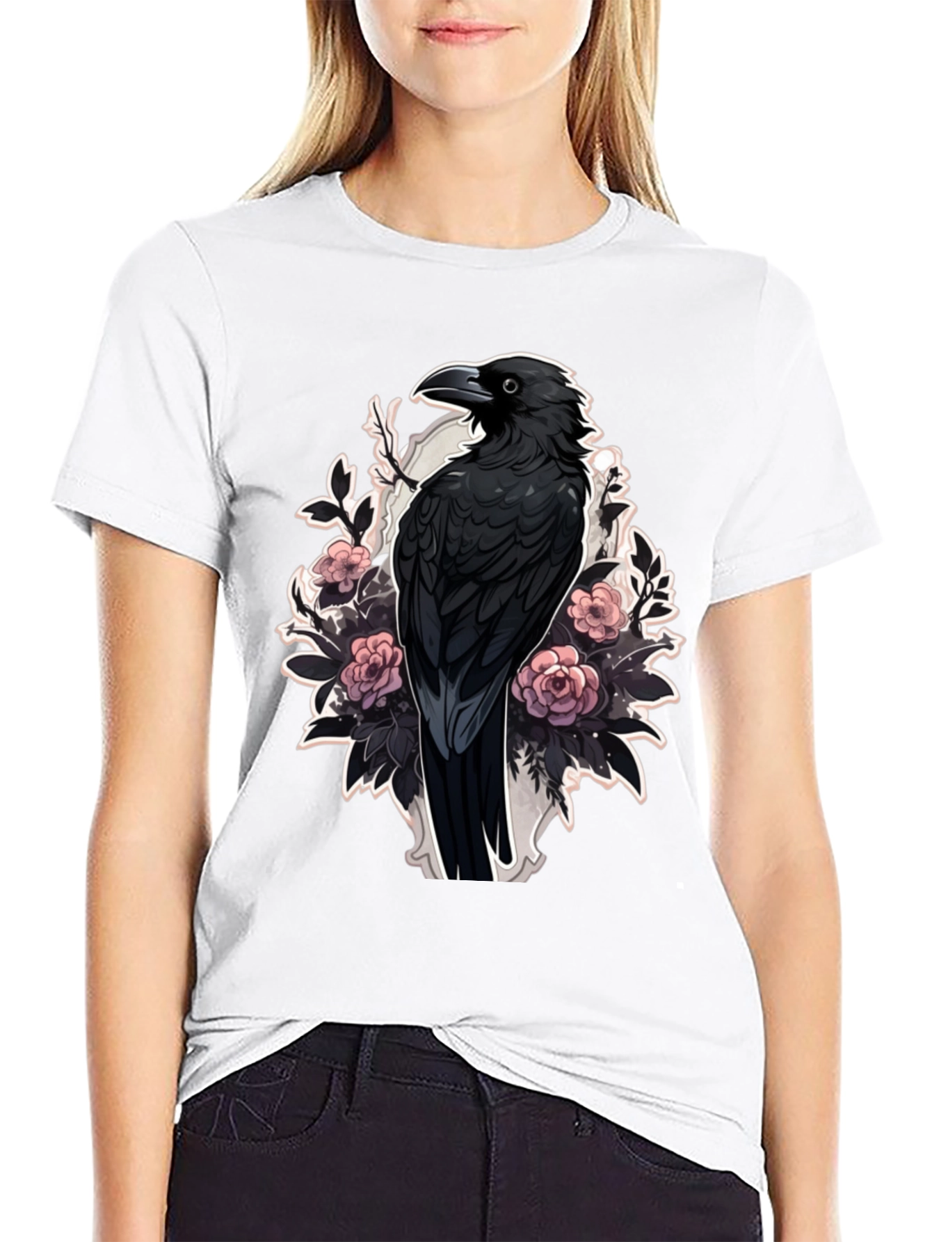 Raven & Roses Graphic Tee - Dark Aesthetic Style
