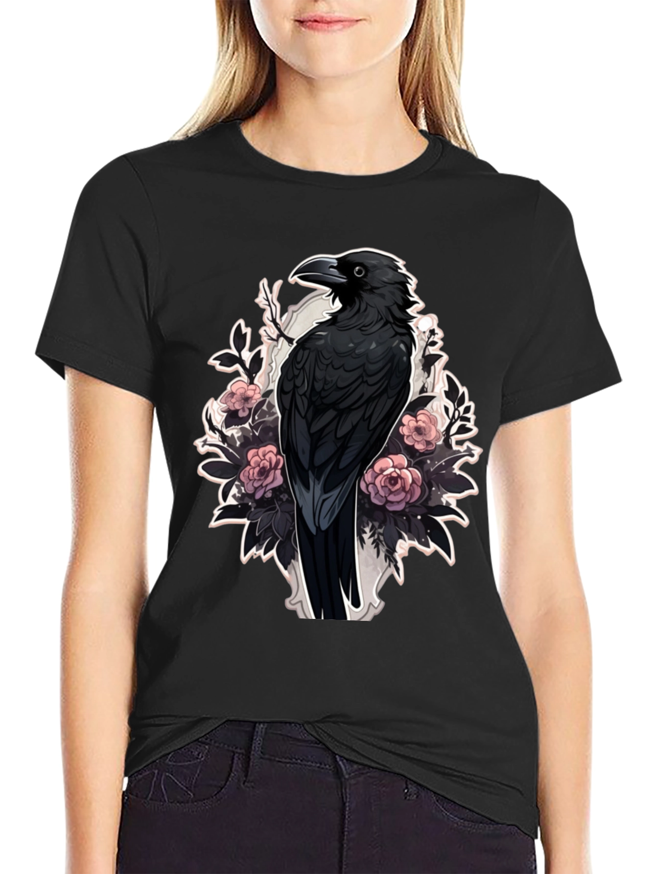 Raven & Roses Graphic Tee - Dark Aesthetic Style